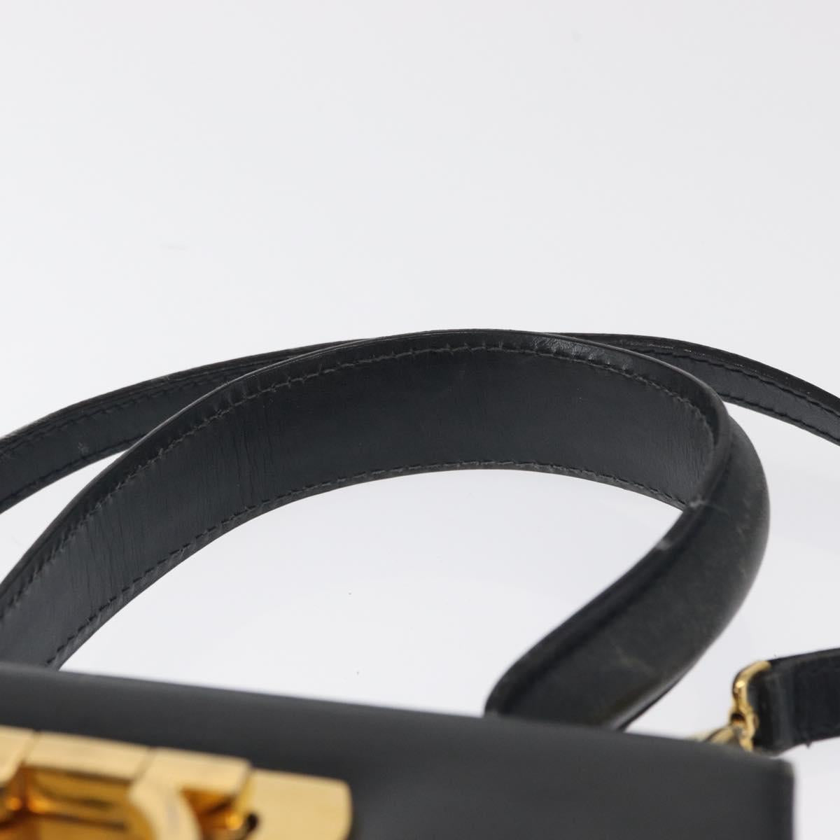 Salvatore Ferragamo Gancini Hand Bag Leather 2way Navy Gold Auth 169755