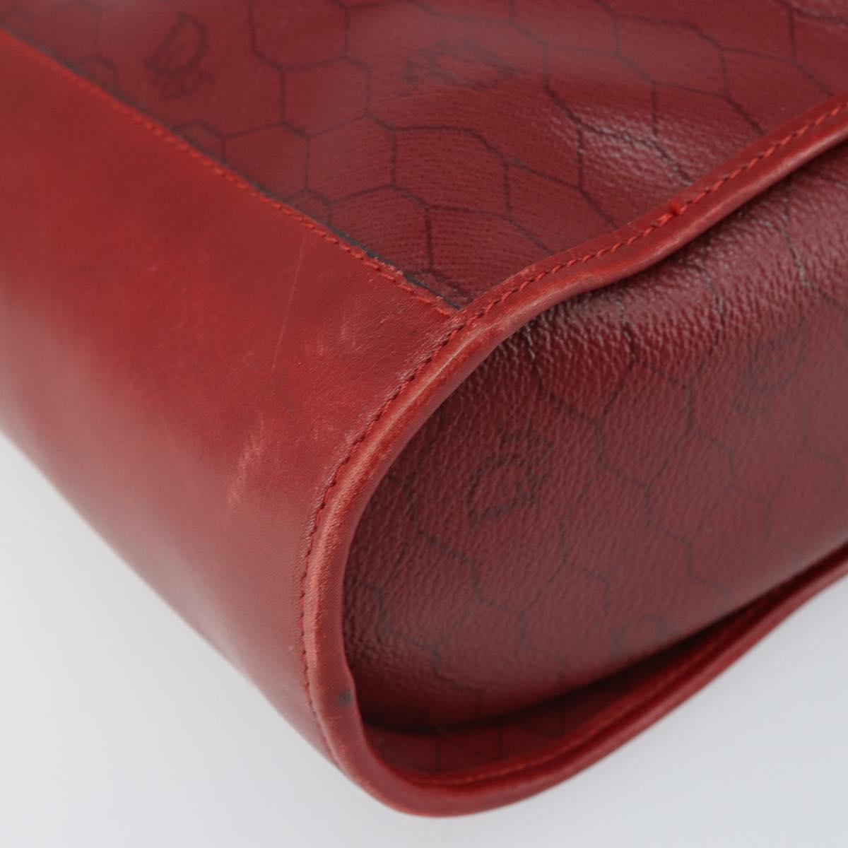 Christian Dior Honeycomb Canvas Shoulder Bag PVC Red Gold Auth 169756