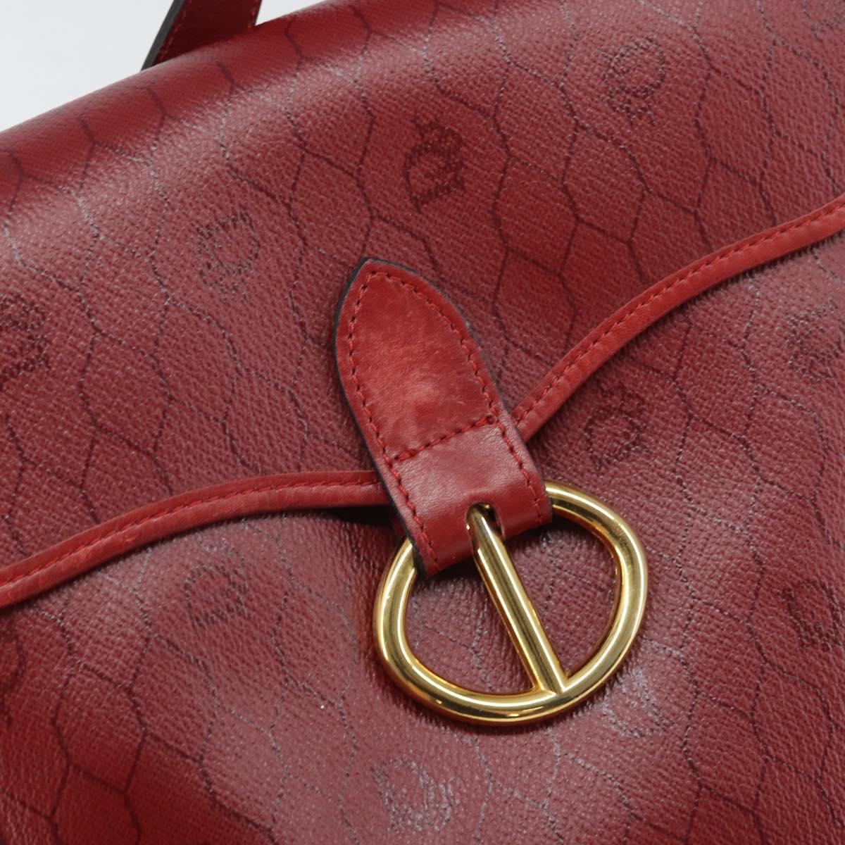 Christian Dior Honeycomb Canvas Shoulder Bag PVC Red Gold Auth 169756