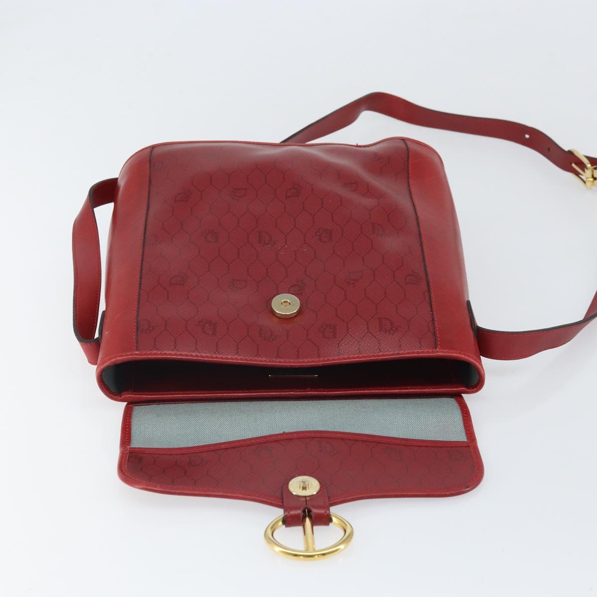 Christian Dior Honeycomb Canvas Shoulder Bag PVC Red Gold Auth 169756
