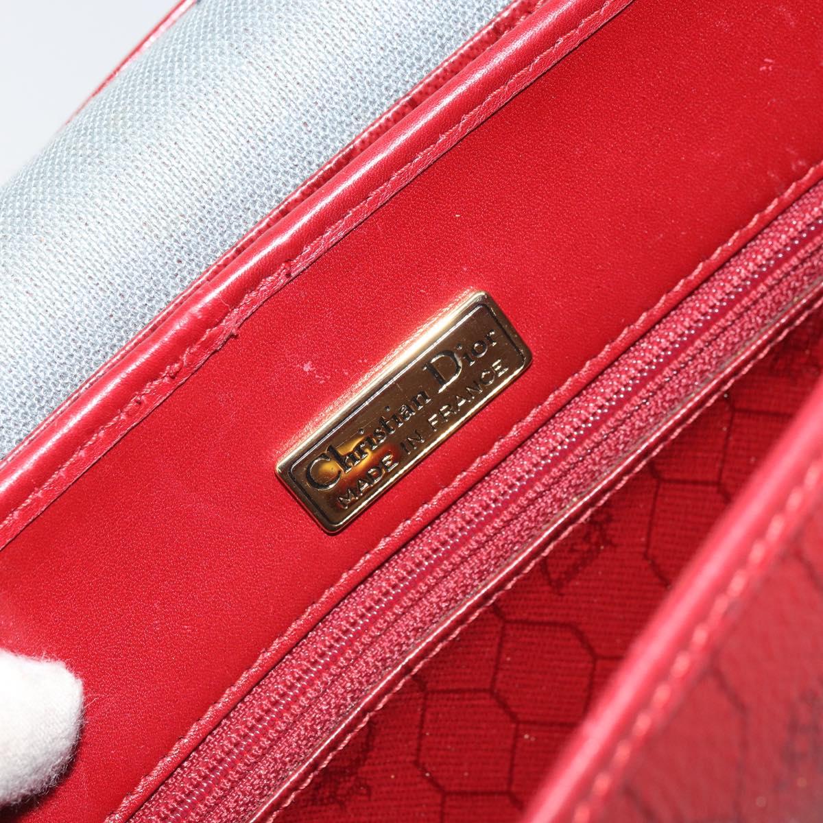 Christian Dior Honeycomb Canvas Shoulder Bag PVC Red Gold Auth 169756