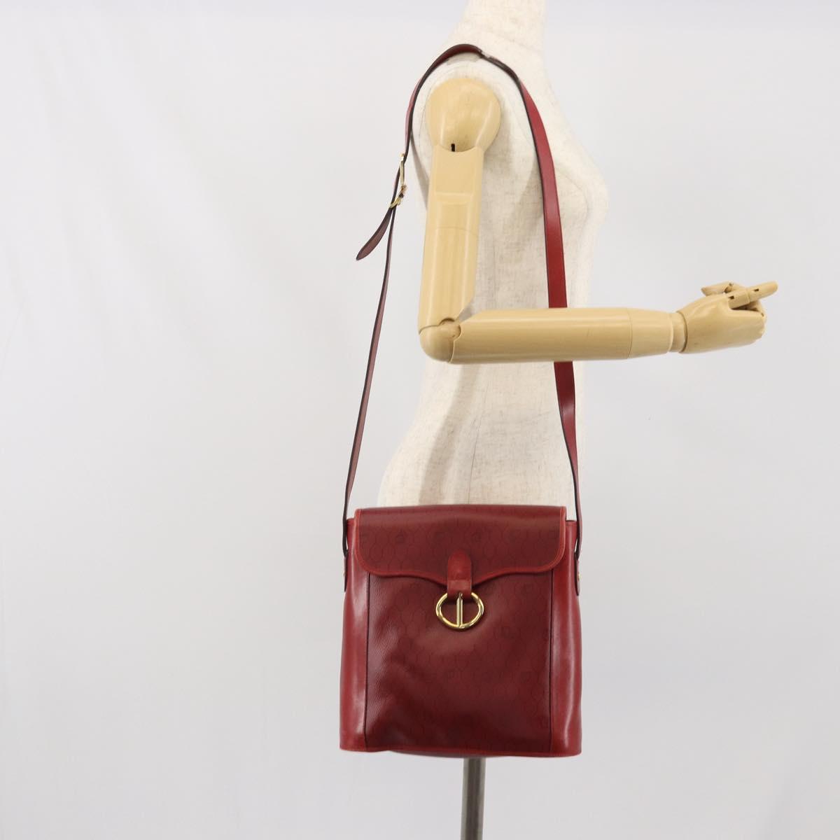 Christian Dior Honeycomb Canvas Shoulder Bag PVC Red Gold Auth 169756