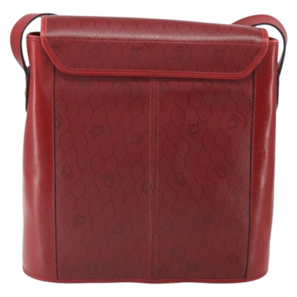 Christian Dior Honeycomb Canvas Shoulder Bag PVC Red Gold Auth 169756