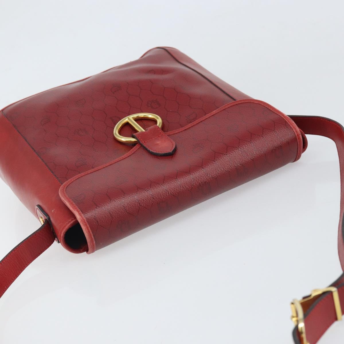 Christian Dior Honeycomb Canvas Shoulder Bag PVC Red Gold Auth 169756