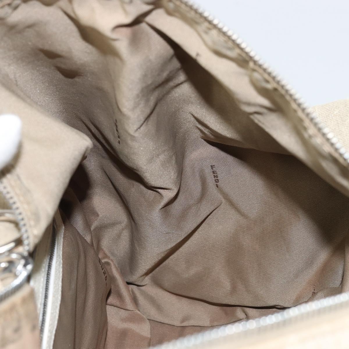 FENDI Hand Bag Canvas Beige Silver Auth 169763