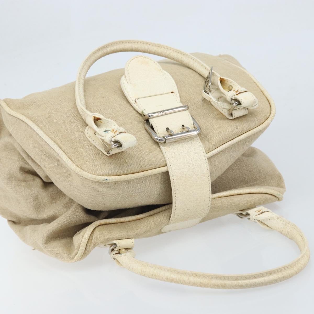 FENDI Hand Bag Canvas Beige Silver Auth 169763