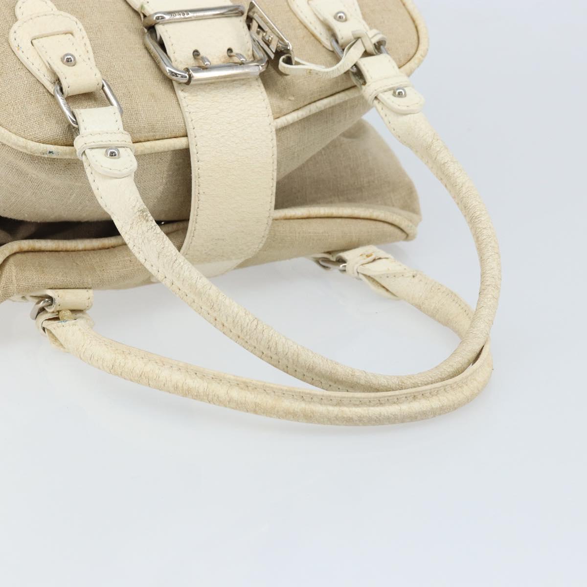 FENDI Hand Bag Canvas Beige Silver Auth 169763