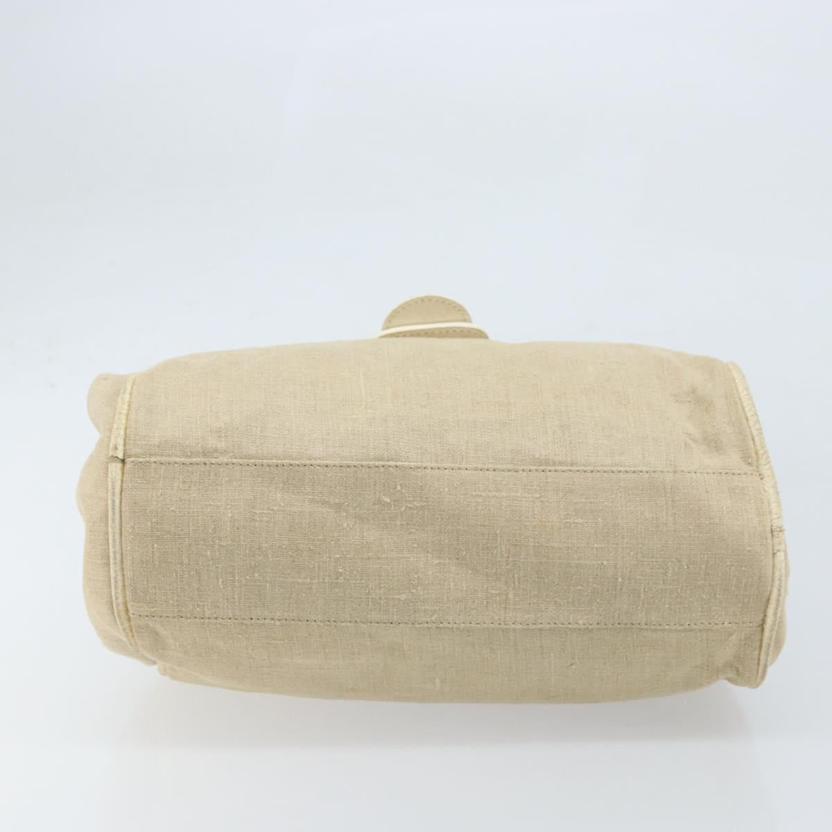 FENDI Hand Bag Canvas Beige Silver Auth 169763