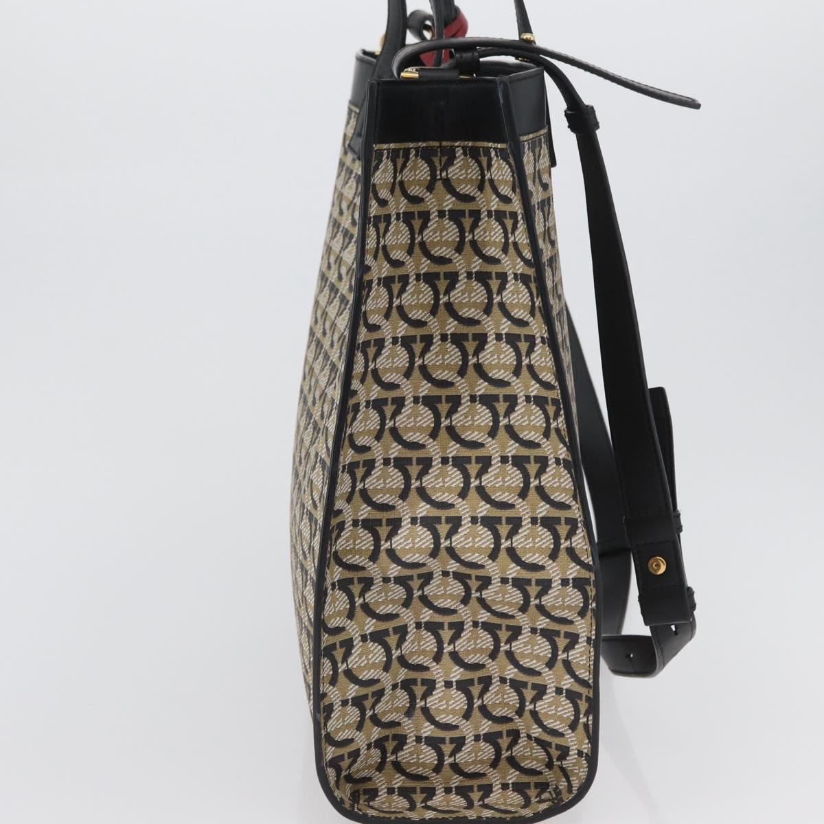 Salvatore Ferragamo Gancini Hand Bag PVC 2way Beige Gold Auth 169765