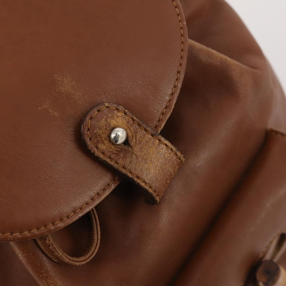 GUCCI Bamboo Backpack Leather Brown Gold Auth 169775