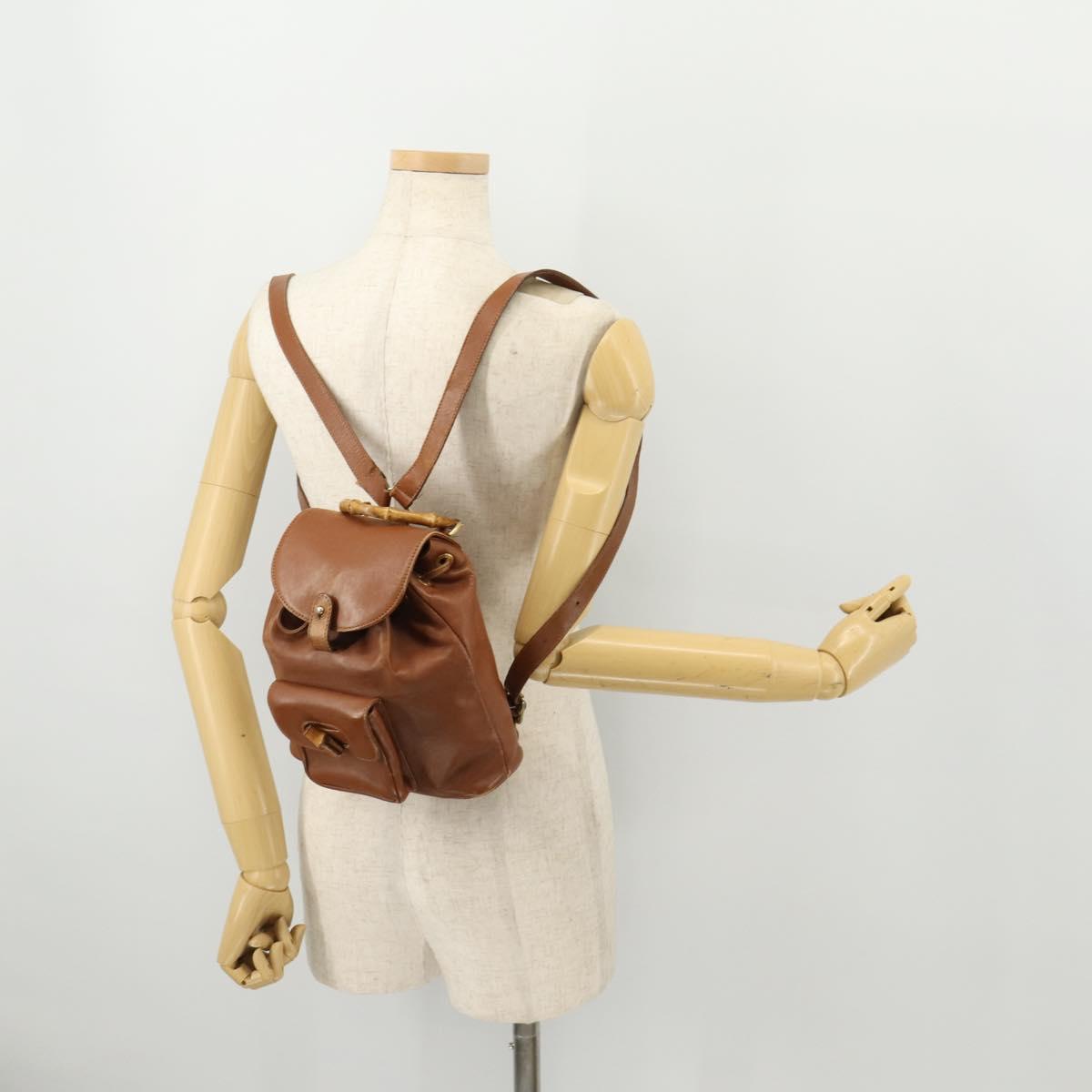 GUCCI Bamboo Backpack Leather Brown Gold Auth 169775