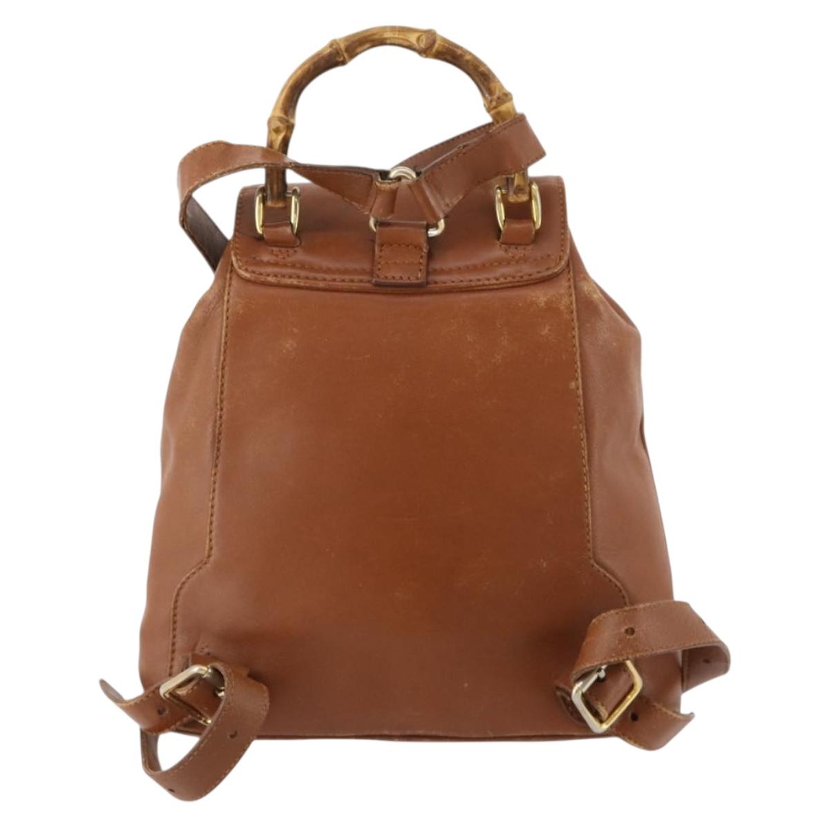 GUCCI Bamboo Backpack Leather Brown Gold Auth 169775
