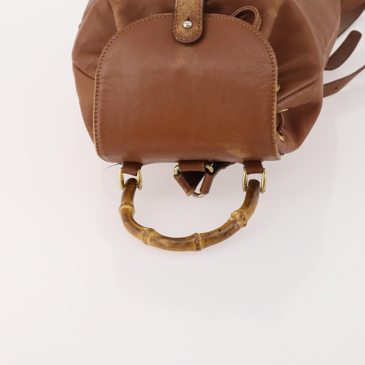 GUCCI Bamboo Backpack Leather Brown Gold Auth 169775
