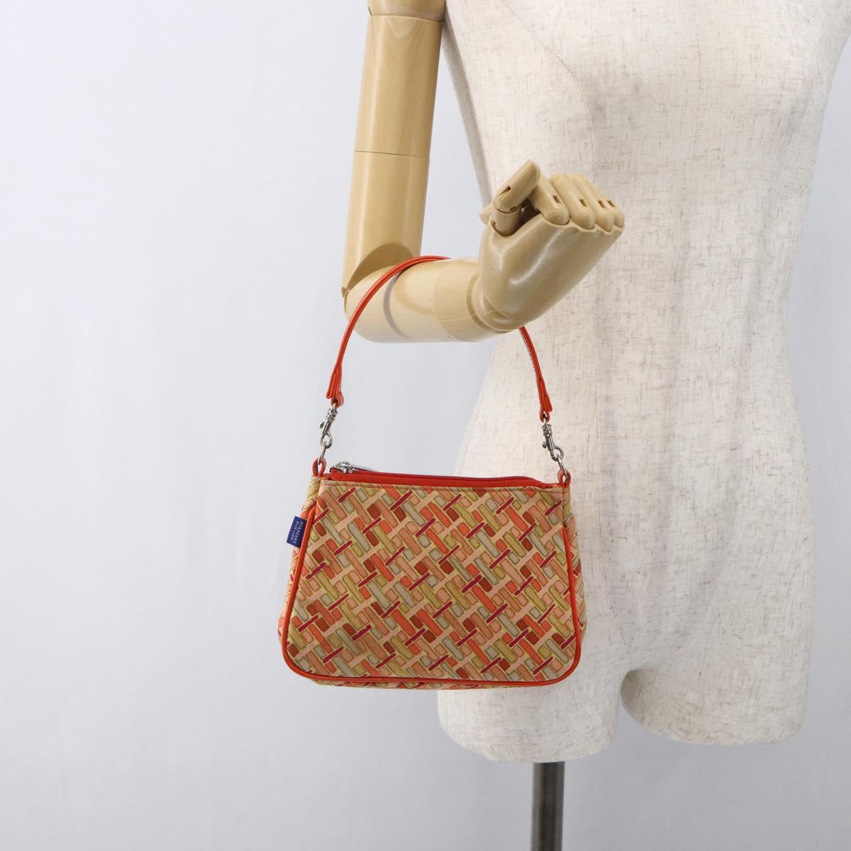BURBERRY Blue Label Hand Bag Canvas Orange Silver Auth 169787