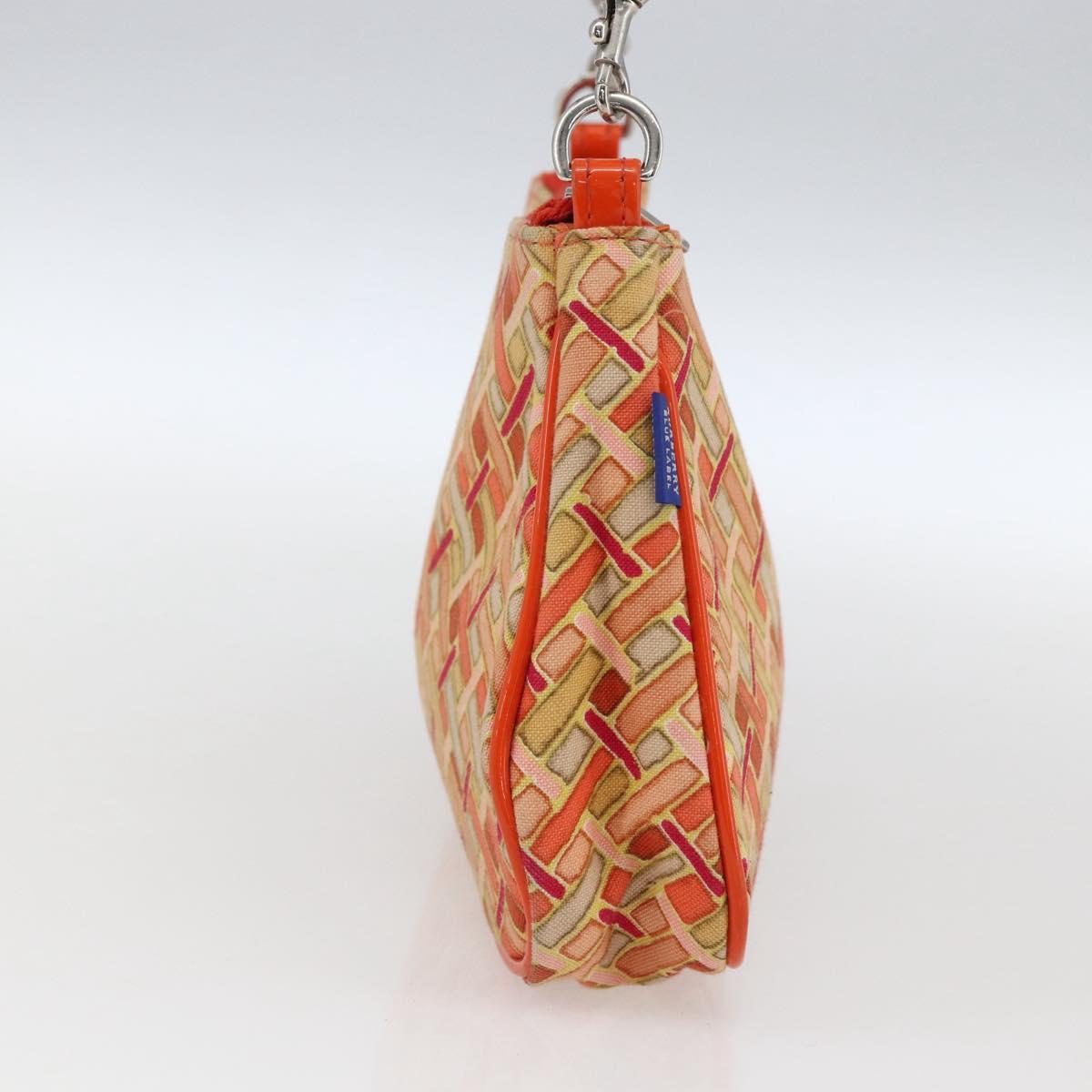 BURBERRY Blue Label Hand Bag Canvas Orange Silver Auth 169787