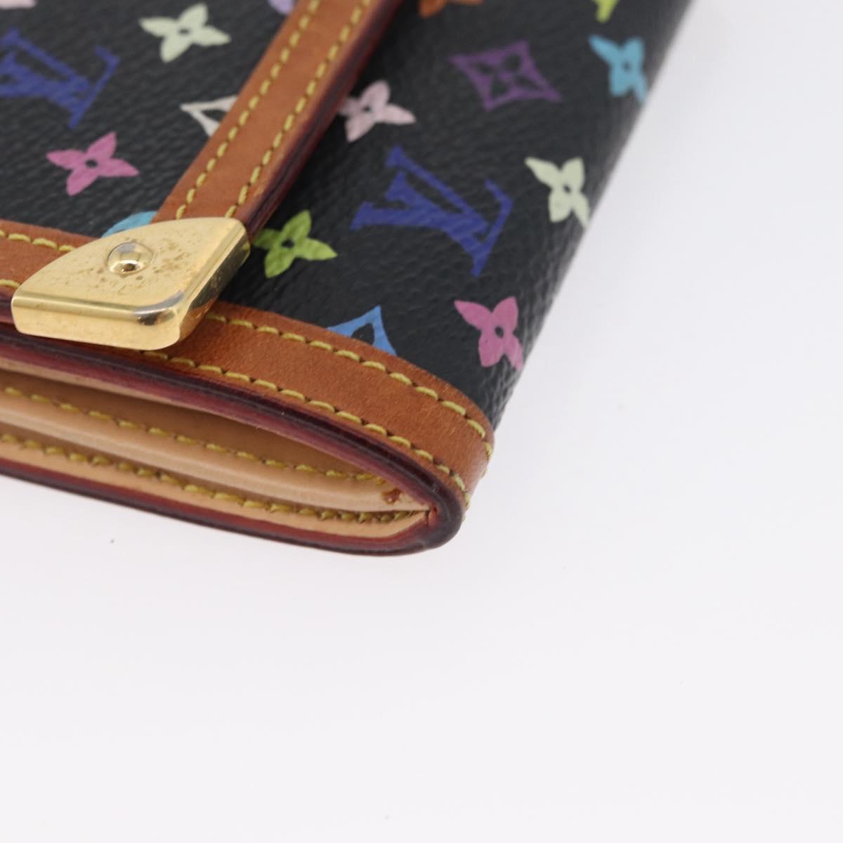 LOUIS VUITTON Monogram Multicolor Porte Monnaie Plat Black M92656 Auth 169791