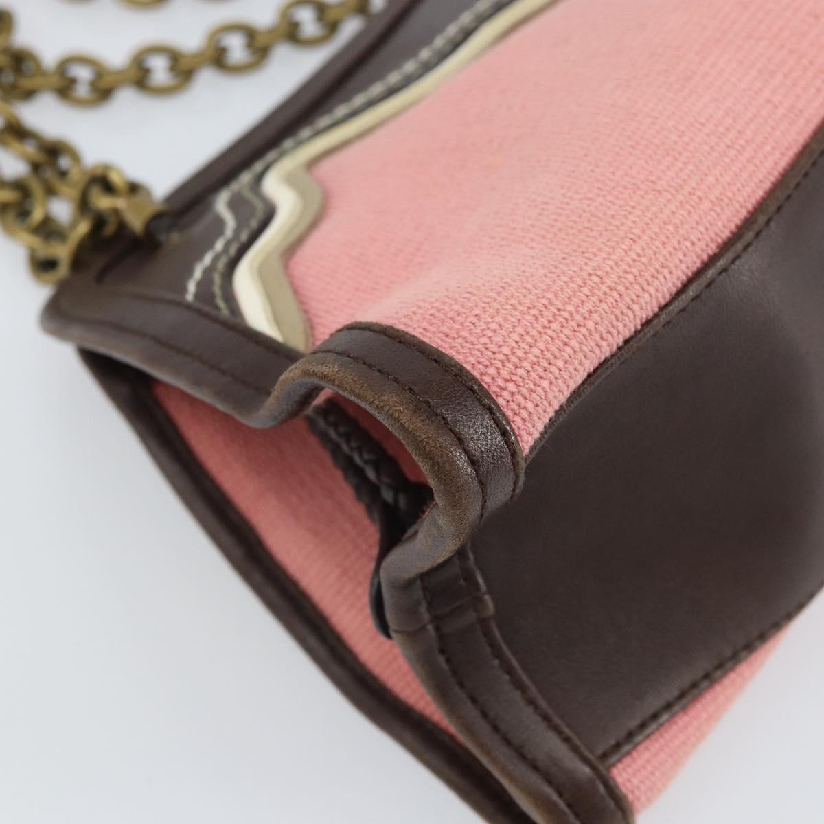 BOTTEGA VENETA Chain Hand Bag Canvas outlet Pink Gold 169980 Auth 169795V