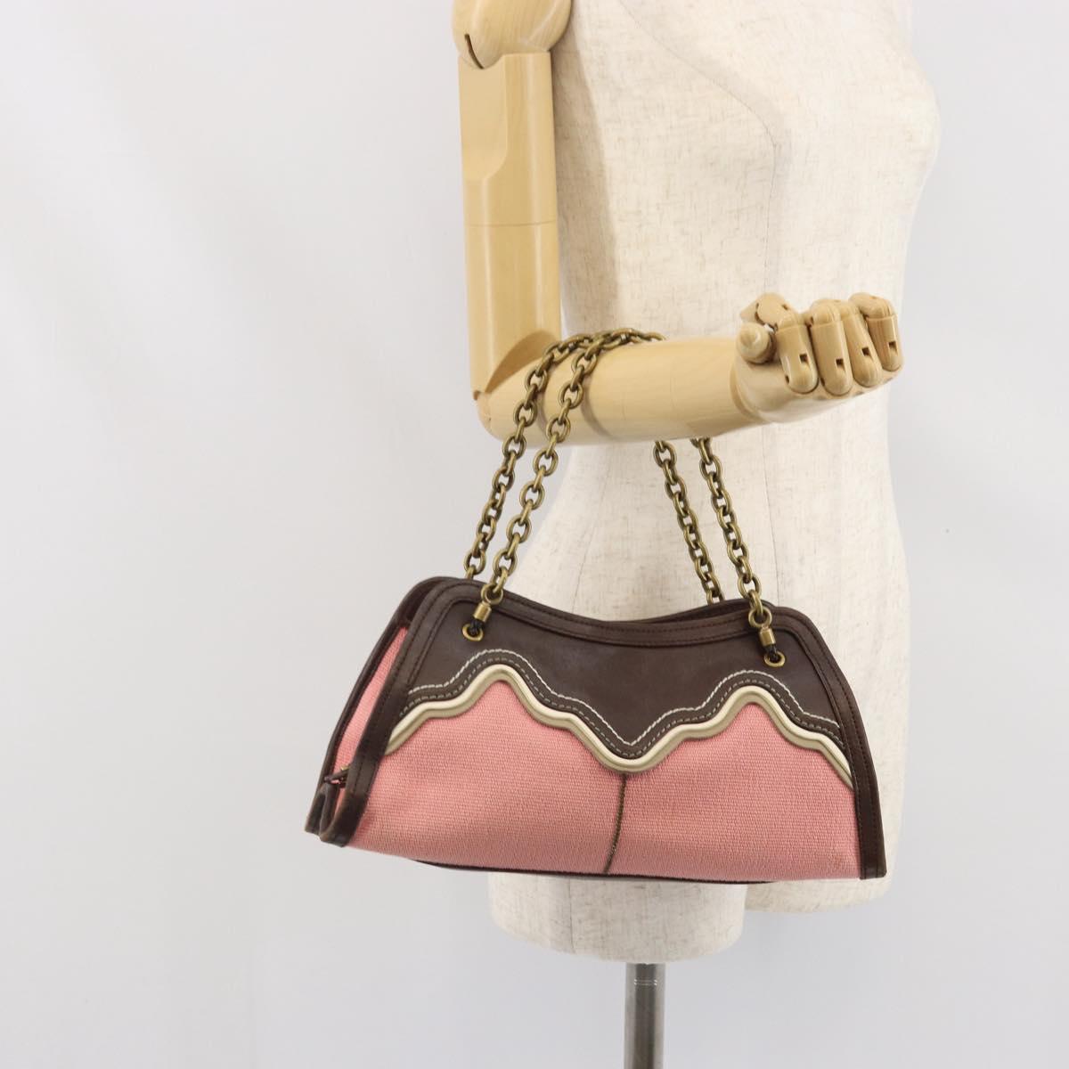 BOTTEGA VENETA Chain Hand Bag Canvas outlet Pink Gold 169980 Auth 169795V