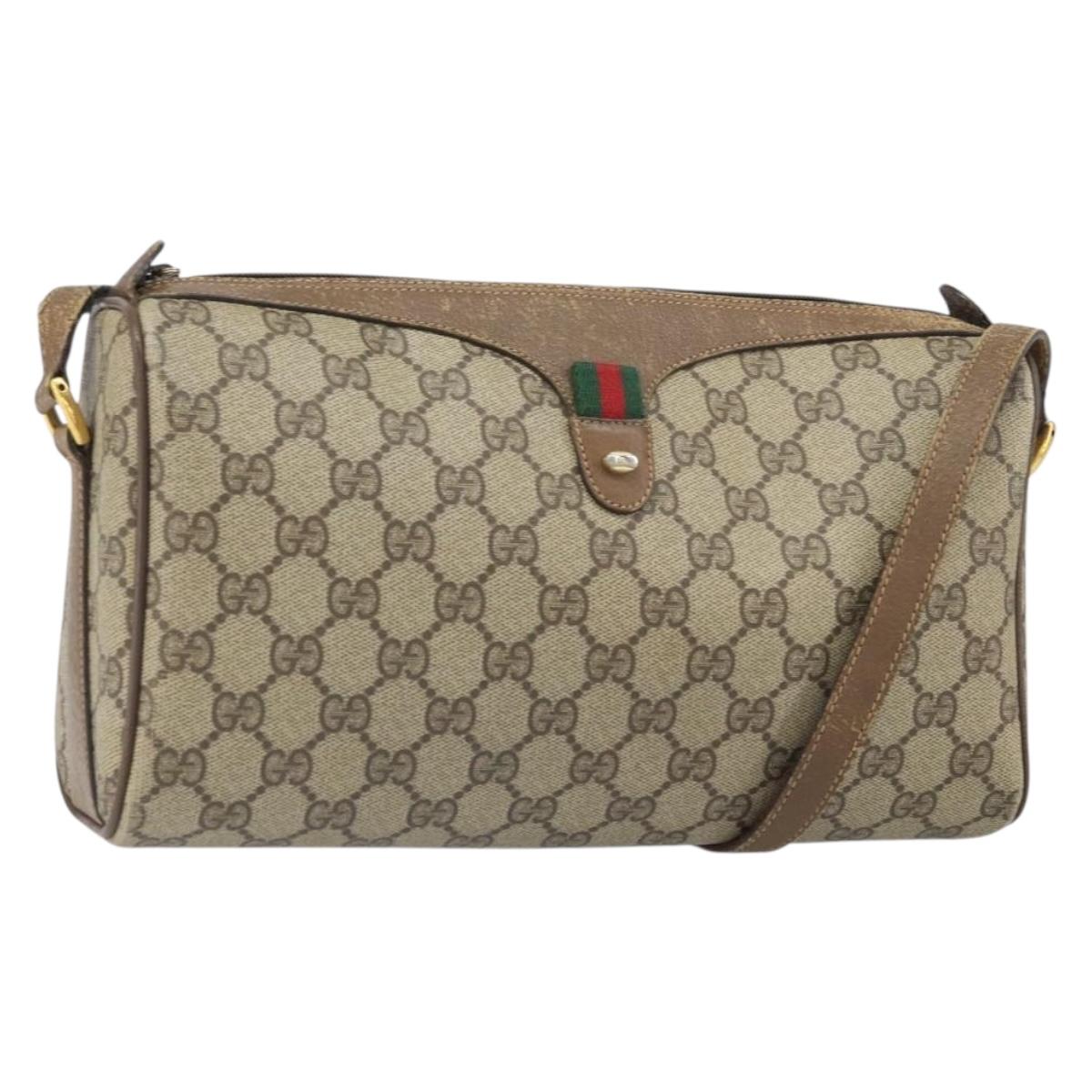GUCCI GG Supreme Web Sherry Line Bag PVC Beige Gold 89 02 017 Auth 169801