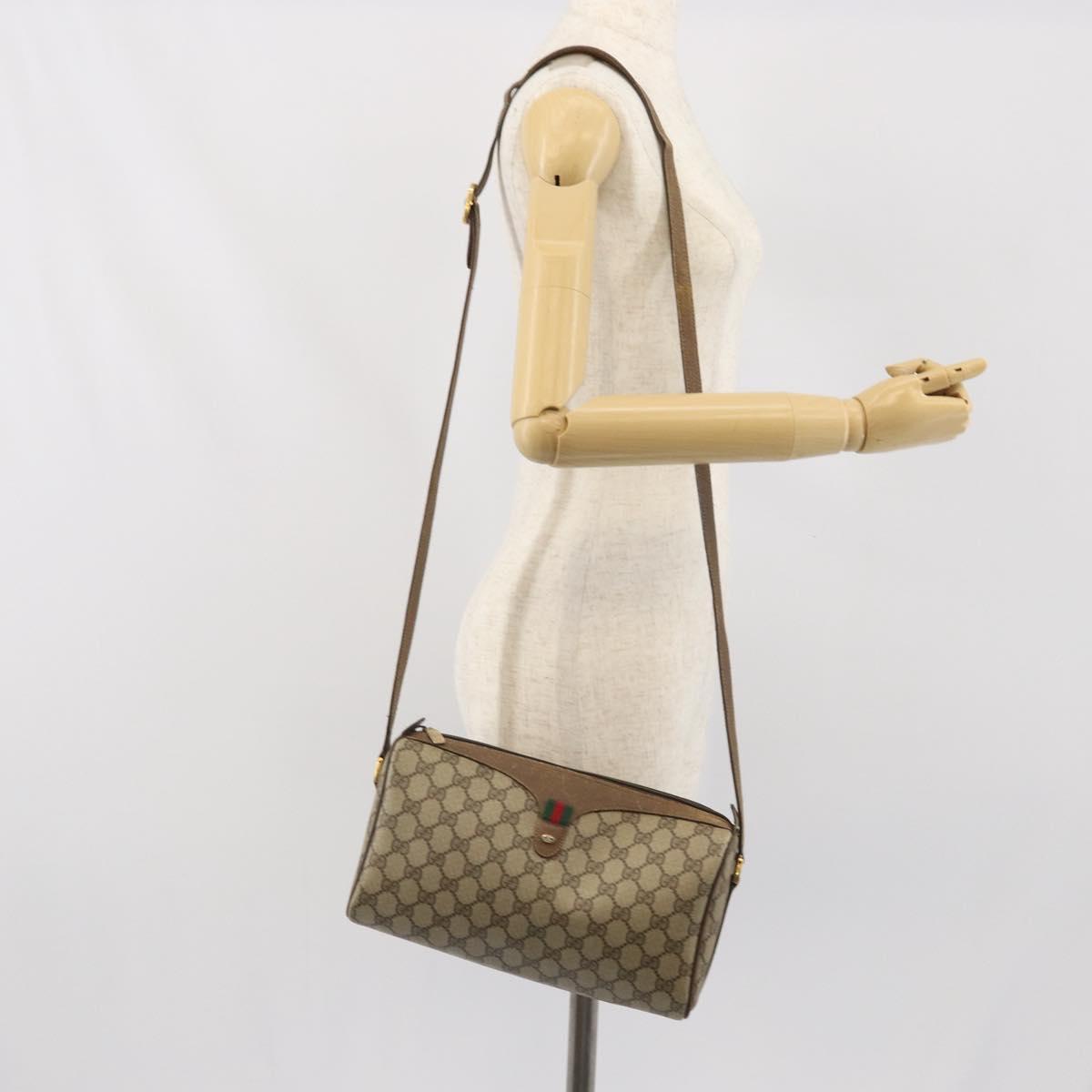 GUCCI GG Supreme Web Sherry Line Bag PVC Beige Gold 89 02 017 Auth 169801