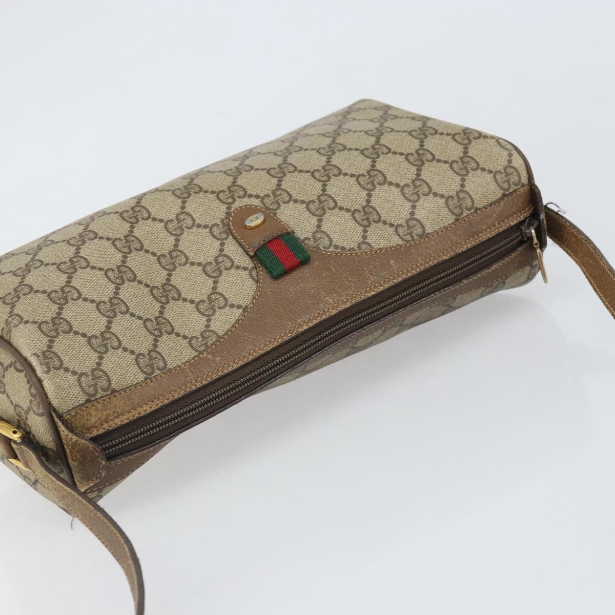 GUCCI GG Supreme Web Sherry Line Bag PVC Beige Gold 89 02 017 Auth 169801