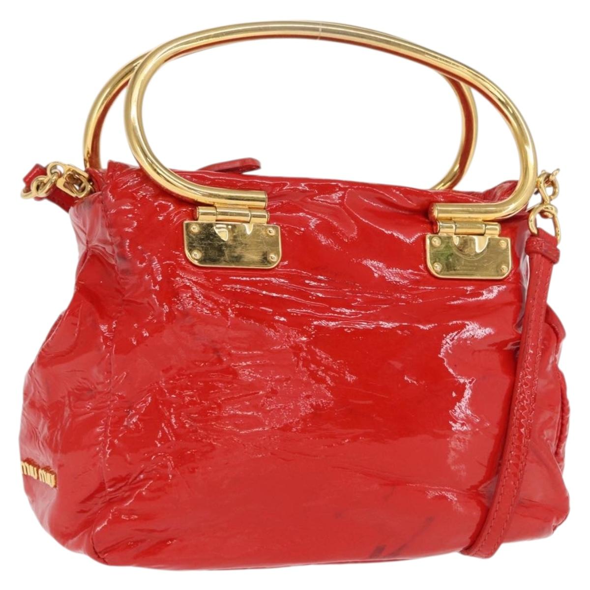 Miu Miu Hand Bag Patent leather 2way Red Gold Auth 169803