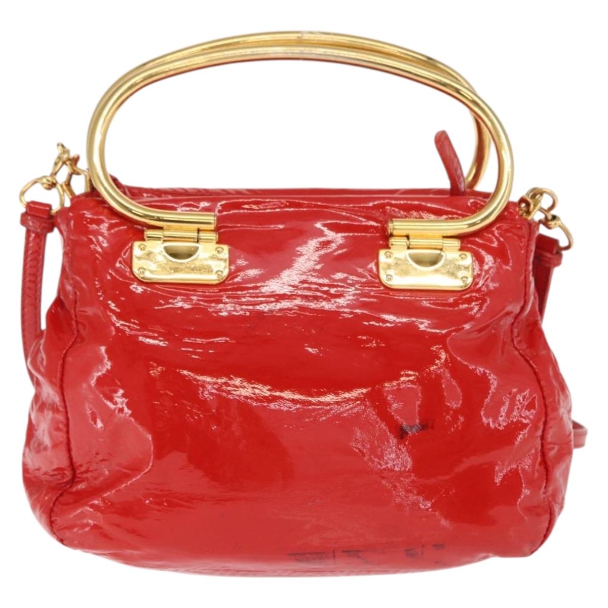 Miu Miu Hand Bag Patent leather 2way Red Gold Auth 169803