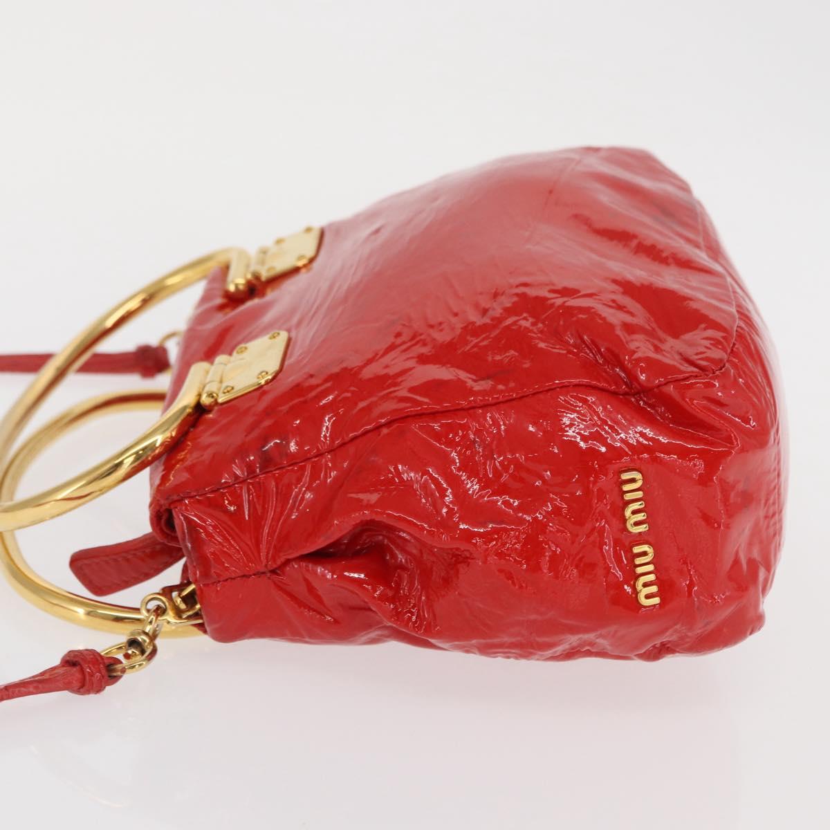Miu Miu Hand Bag Patent leather 2way Red Gold Auth 169803