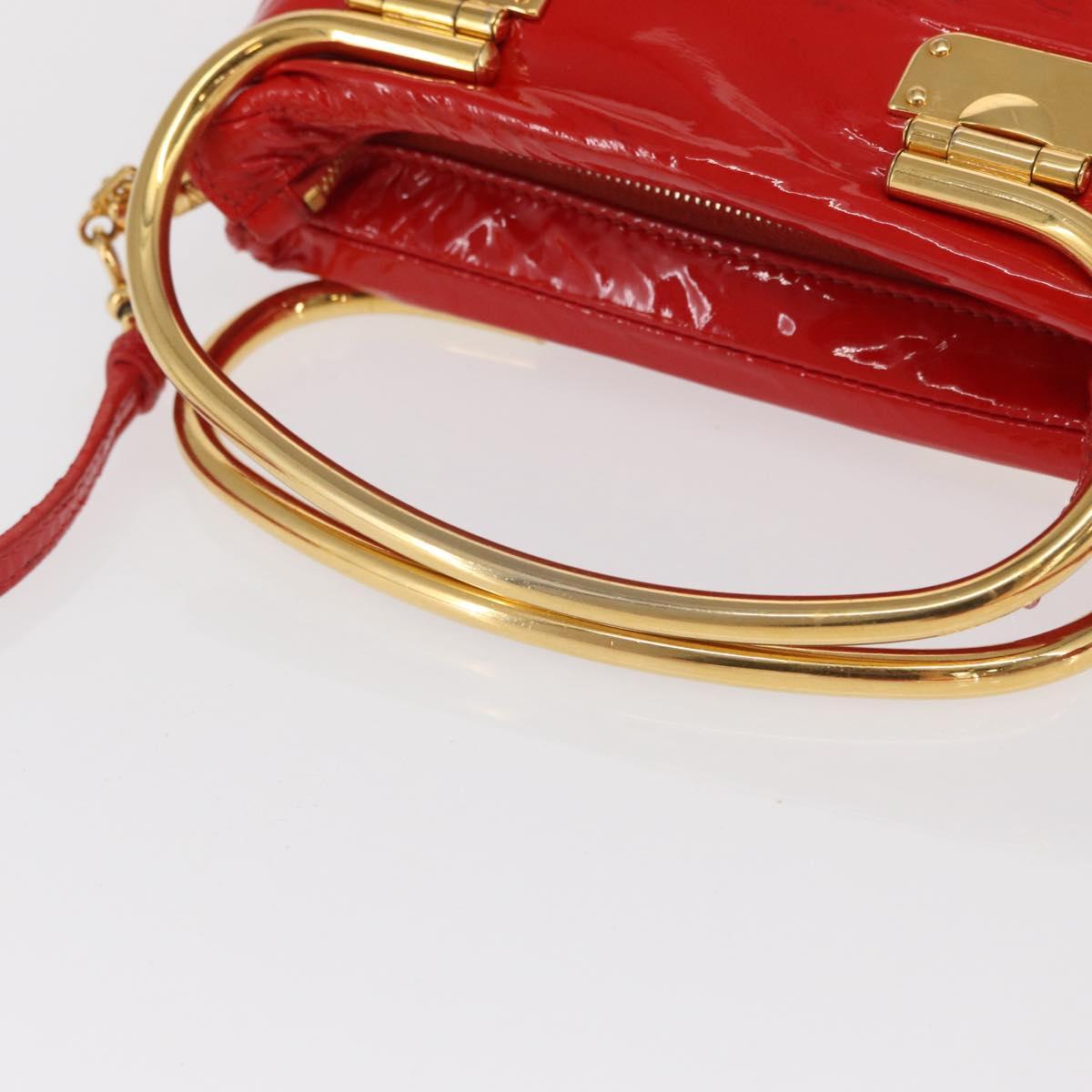 Miu Miu Hand Bag Patent leather 2way Red Gold Auth 169803