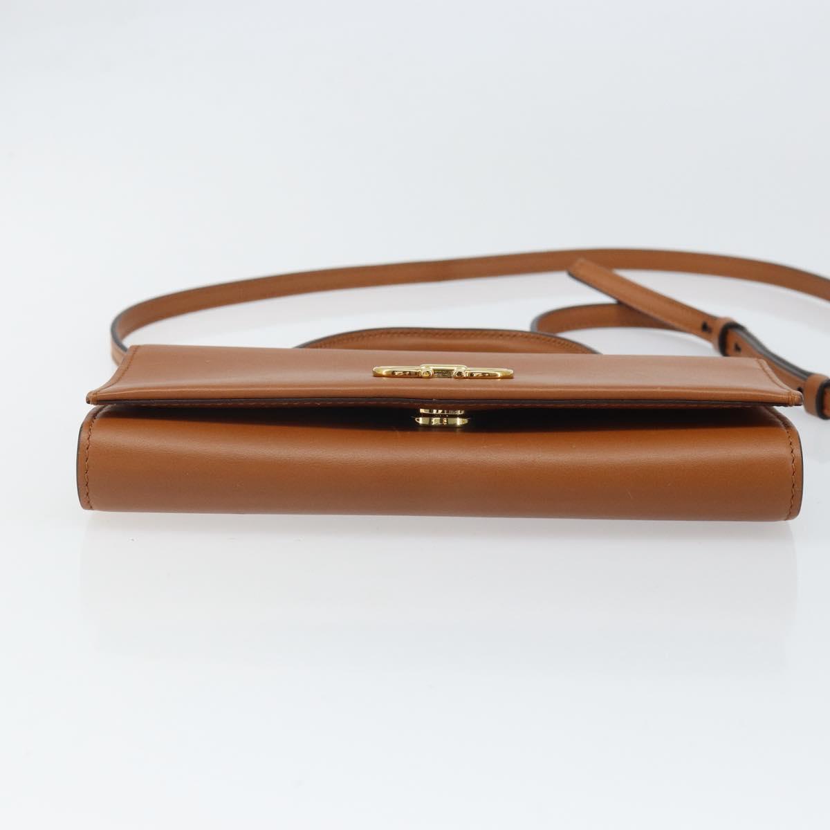 Salvatore Ferragamo Gancini Shoulder Wallet Bag Leather Brown Gold Auth 169804V