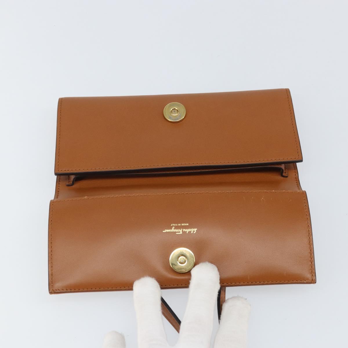 Salvatore Ferragamo Gancini Shoulder Wallet Bag Leather Brown Gold Auth 169804V