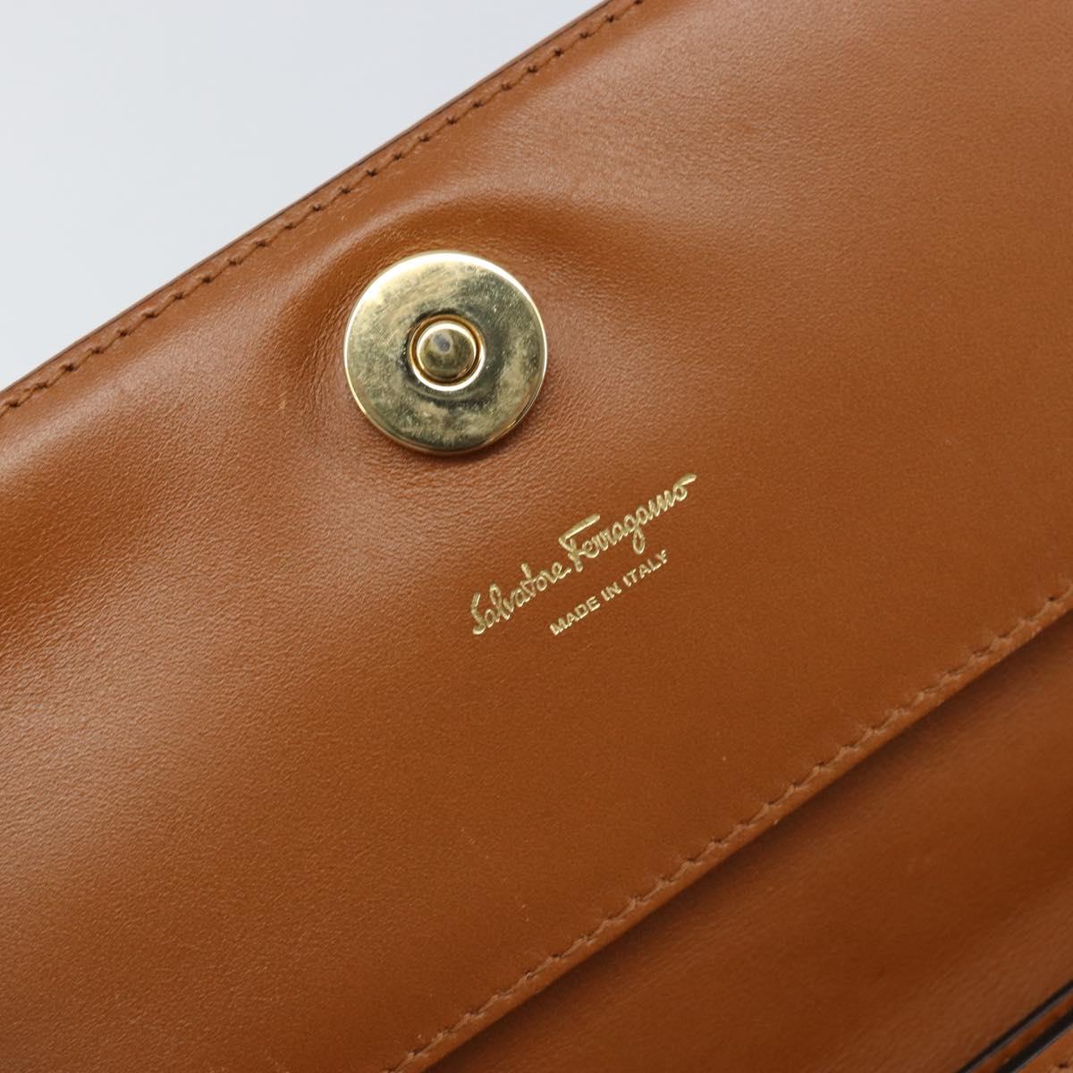 Salvatore Ferragamo Gancini Shoulder Wallet Bag Leather Brown Gold Auth 169804V