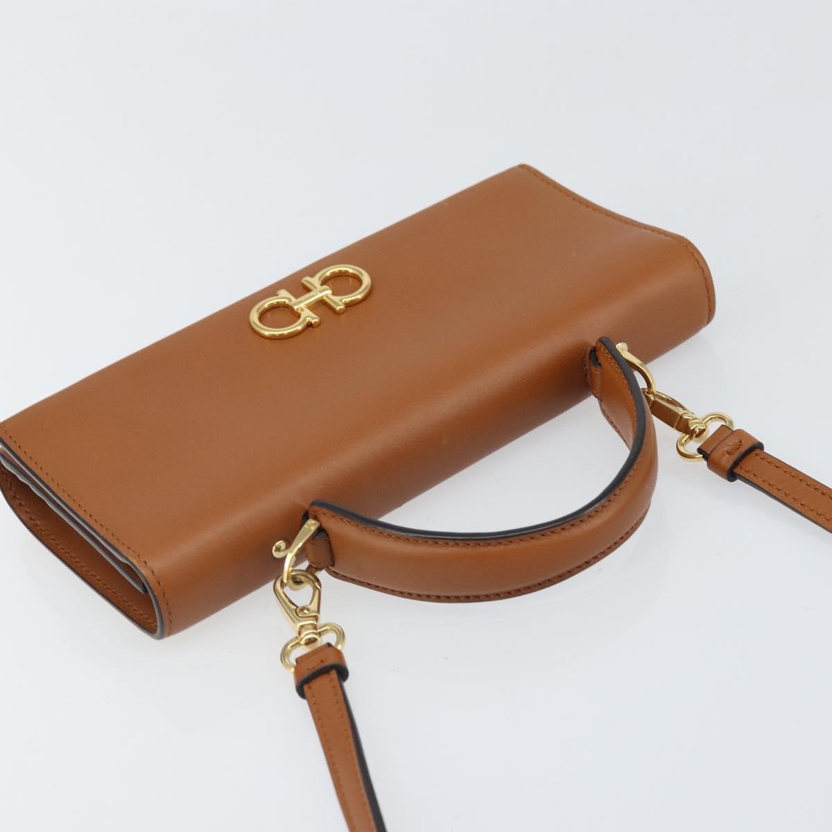 Salvatore Ferragamo Gancini Shoulder Wallet Bag Leather Brown Gold Auth 169804V