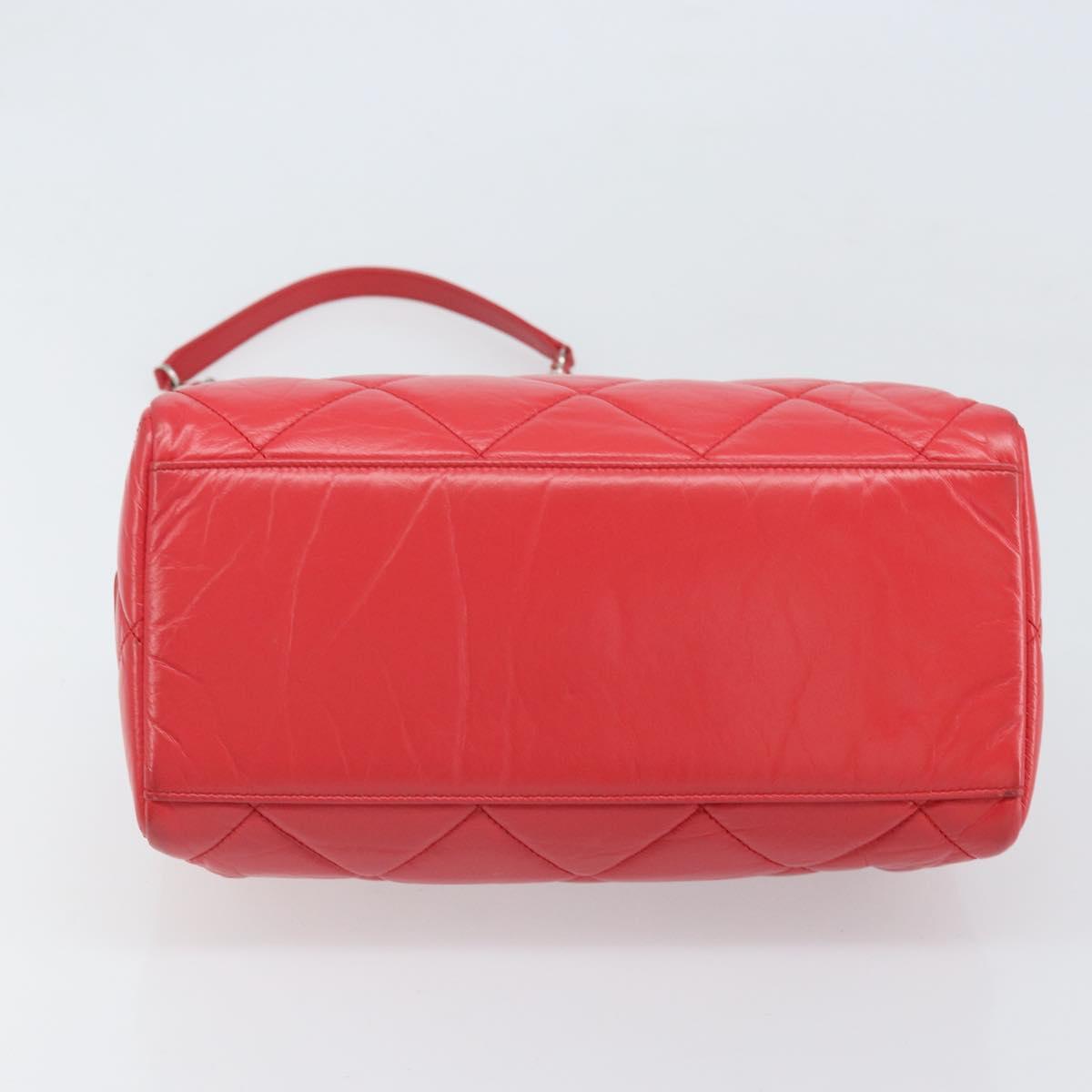 CHANEL Chain Boston Bag Leather 2way Red Silver CC Auth 169810SAM