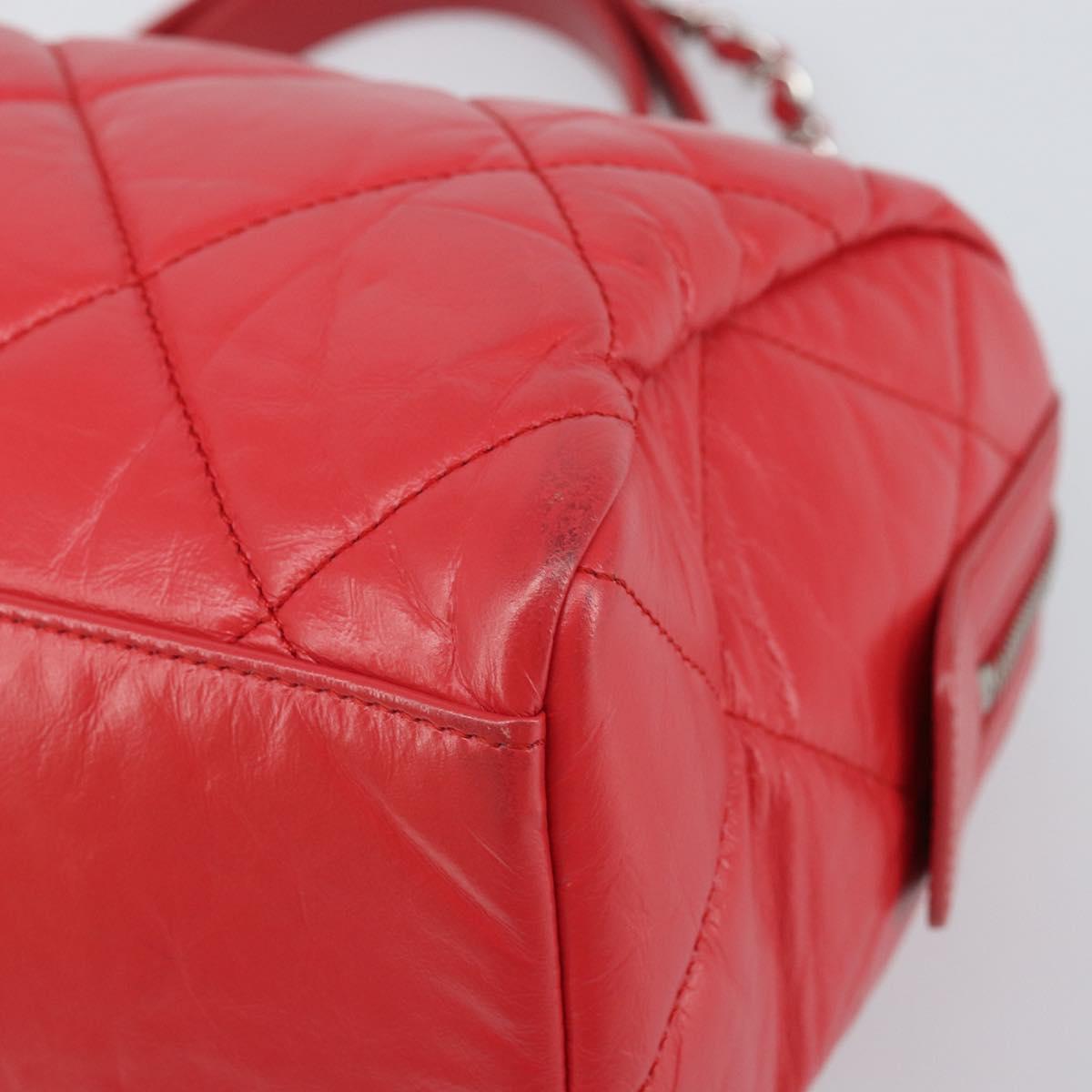 CHANEL Chain Boston Bag Leather 2way Red Silver CC Auth 169810SAM