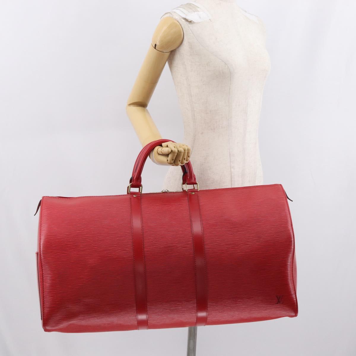 LOUIS VUITTON Epi Keepall 55 Boston Bag Red M42957 LV Auth 169814V