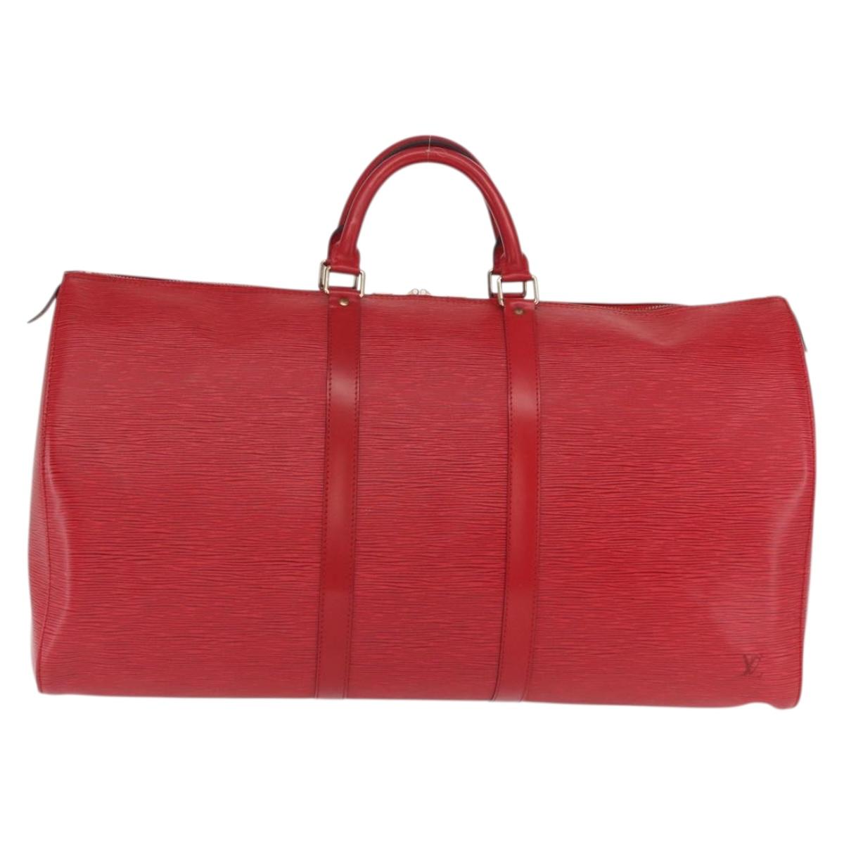 LOUIS VUITTON Epi Keepall 55 Boston Bag Red M42957 LV Auth 169814V