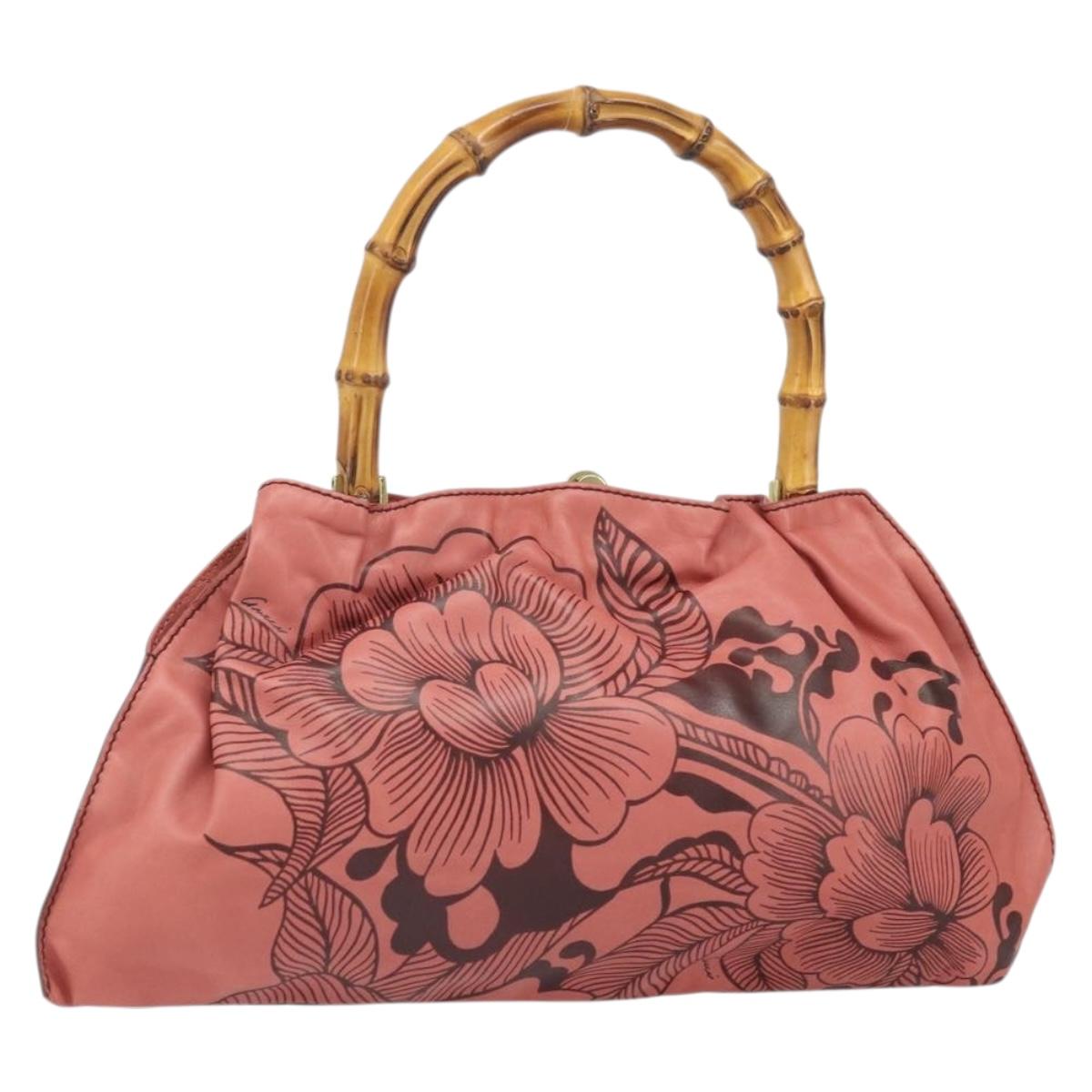 GUCCI Bamboo Hand Bag Leather Pink Gold 95231 Auth 169845V