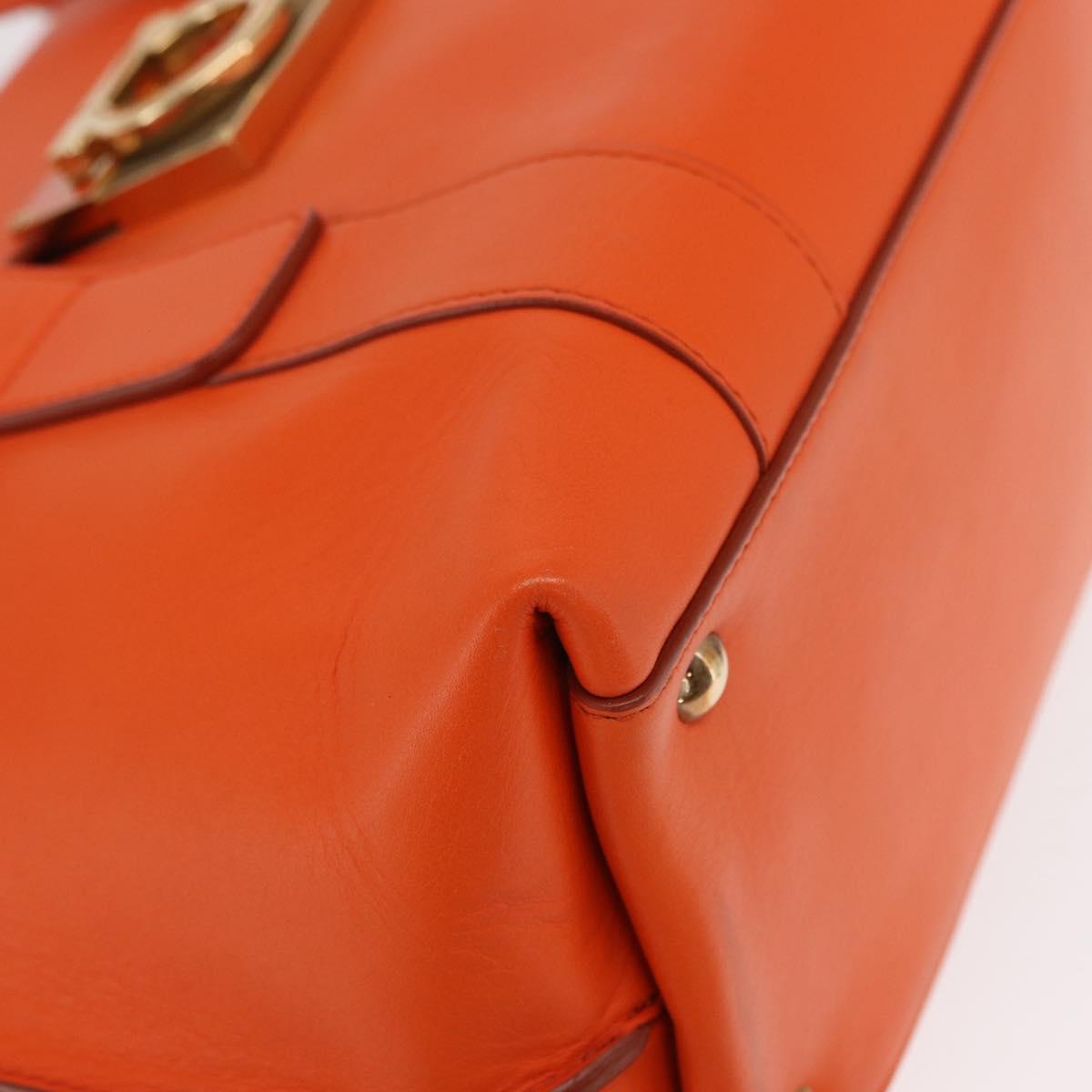 Salvatore Ferragamo Gancini Hand Bag Leather 2way Orange Gold Auth 169855