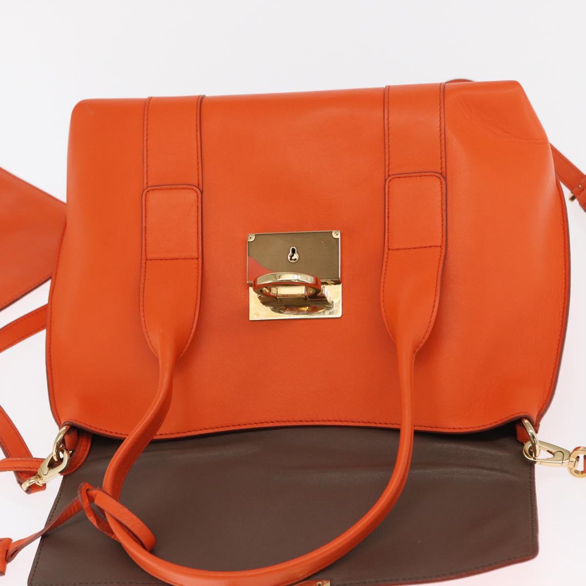 Salvatore Ferragamo Gancini Hand Bag Leather 2way Orange Gold Auth 169855