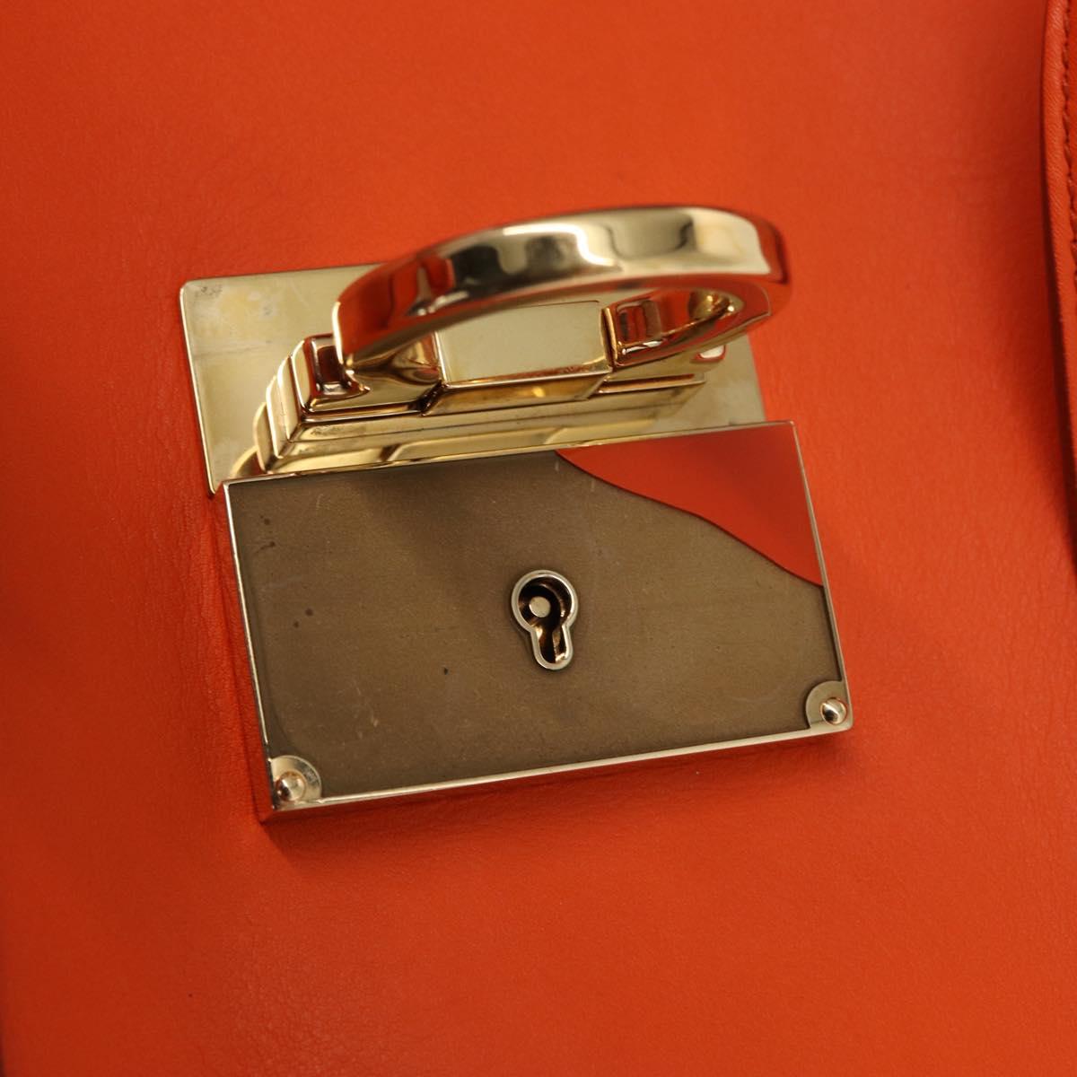 Salvatore Ferragamo Gancini Hand Bag Leather 2way Orange Gold Auth 169855