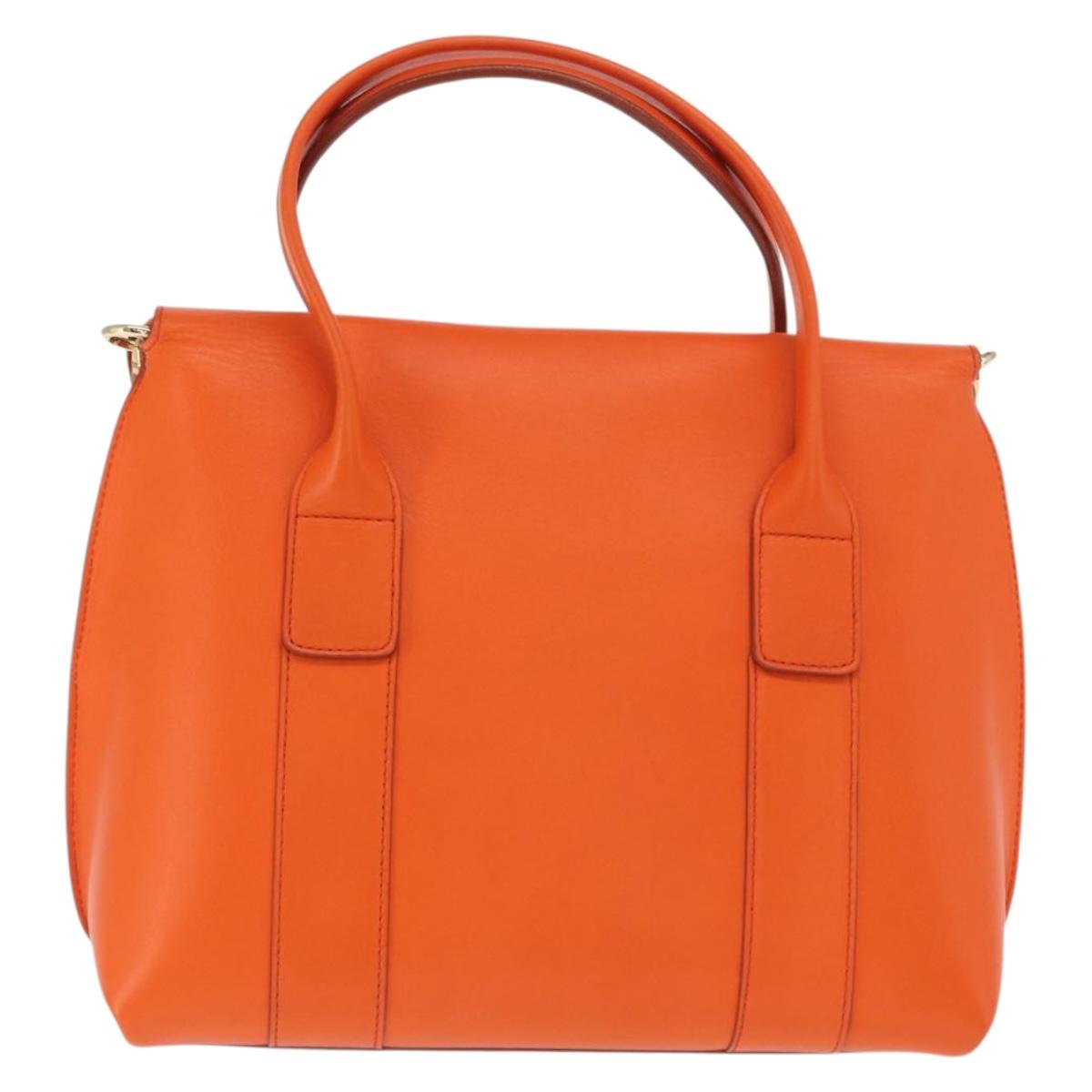 Salvatore Ferragamo Gancini Hand Bag Leather 2way Orange Gold Auth 169855