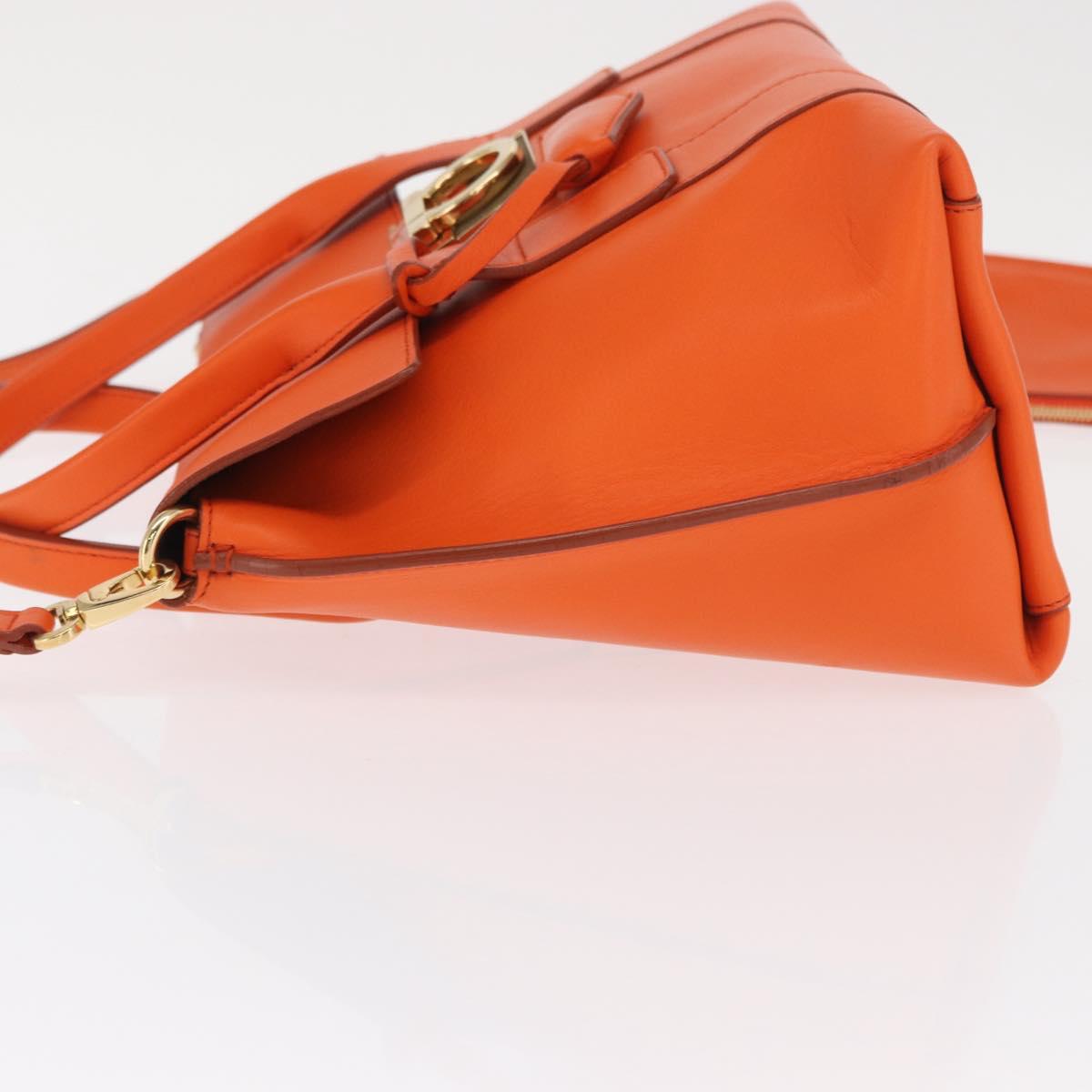 Salvatore Ferragamo Gancini Hand Bag Leather 2way Orange Gold Auth 169855