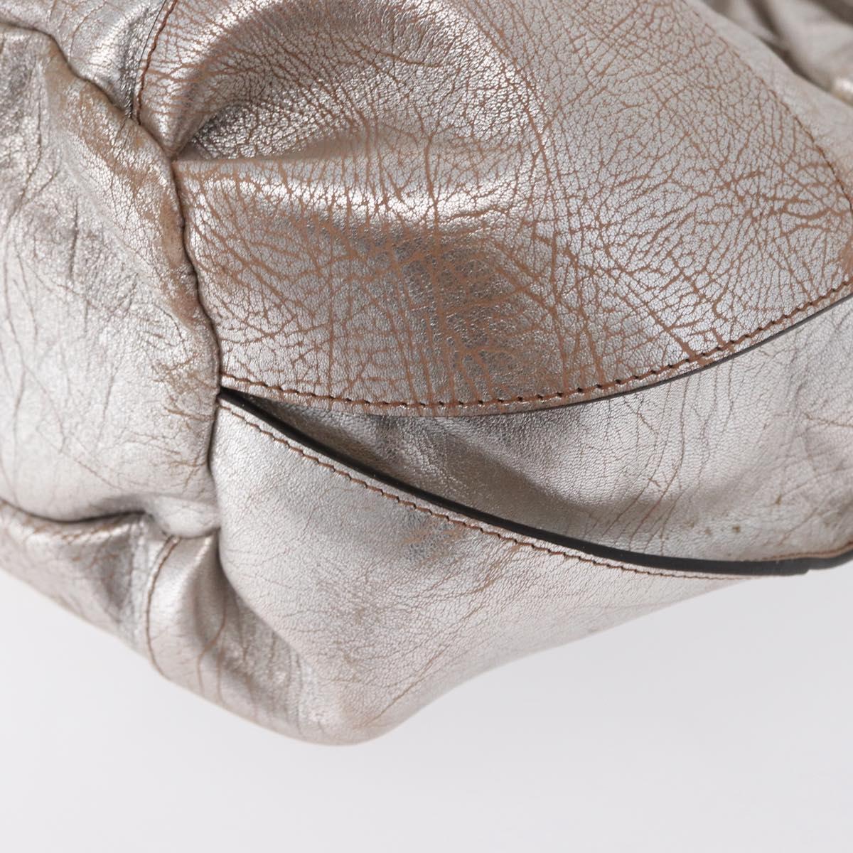 CELINE Bitter Sweet Hand Bag Leather Silver Auth 169857