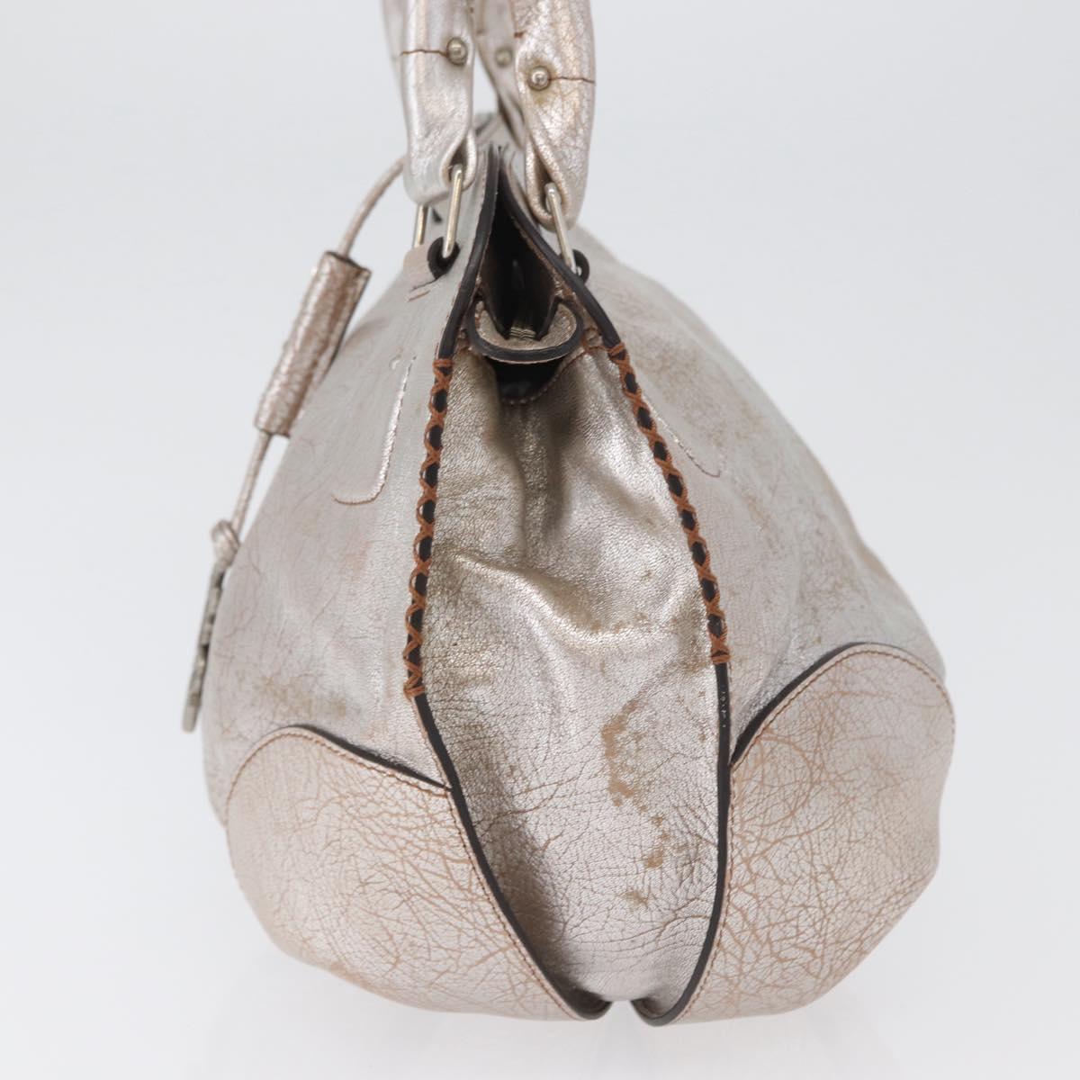 CELINE Bitter Sweet Hand Bag Leather Silver Auth 169857