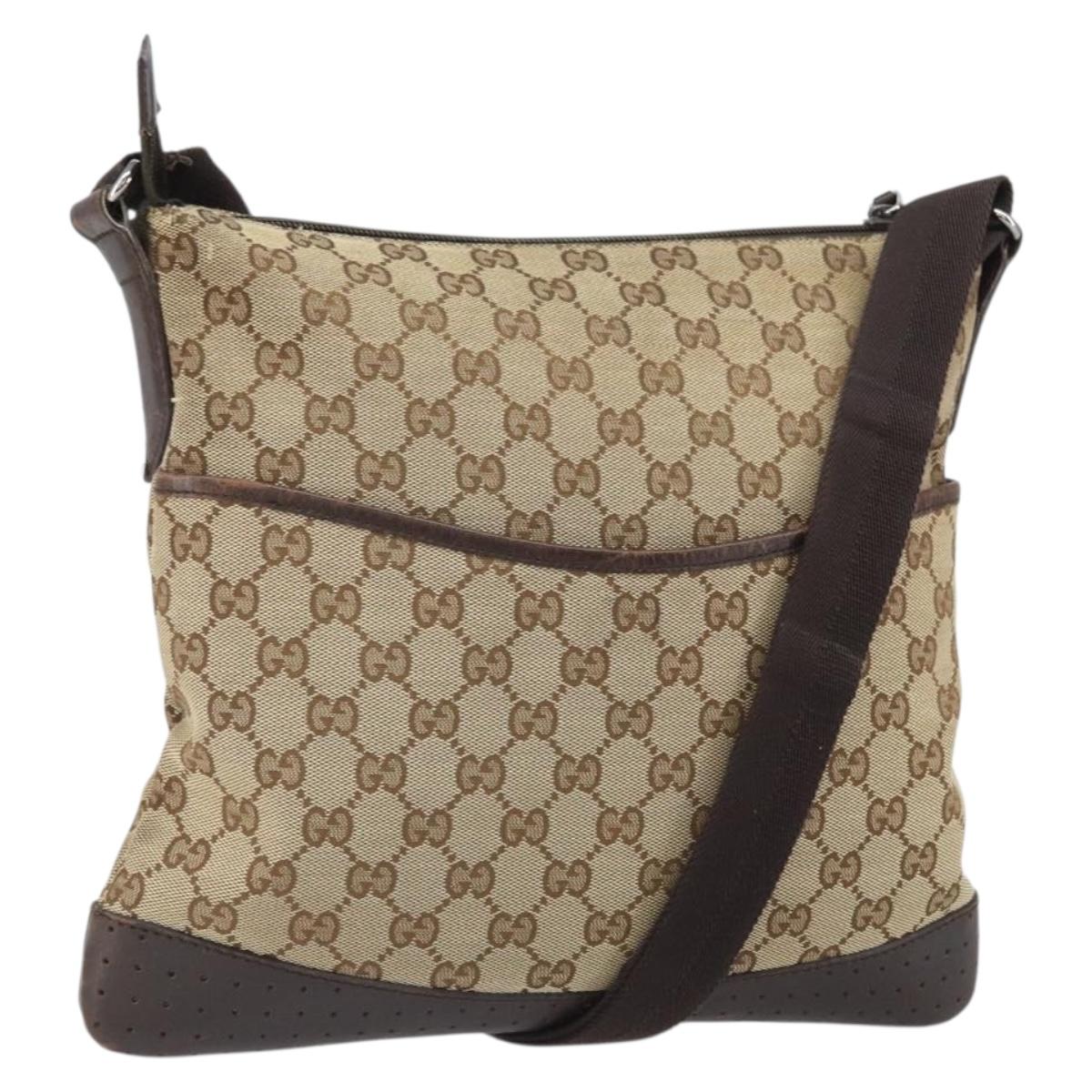 GUCCI GG Canvas Shoulder Bag Beige Silver 145857 Auth 169859