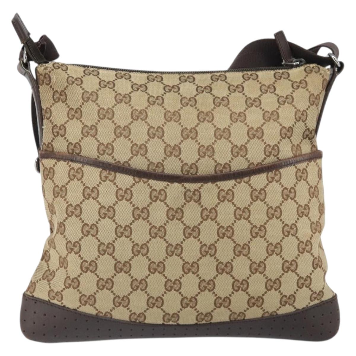 GUCCI GG Canvas Shoulder Bag Beige Silver 145857 Auth 169859