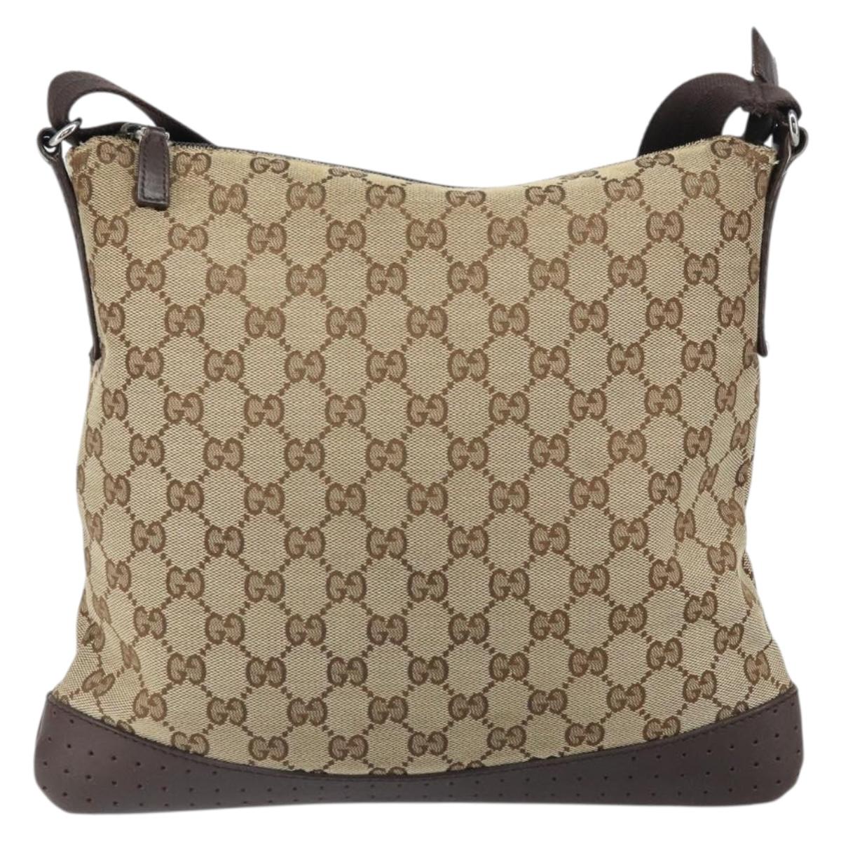 GUCCI GG Canvas Shoulder Bag Beige Silver 145857 Auth 169859