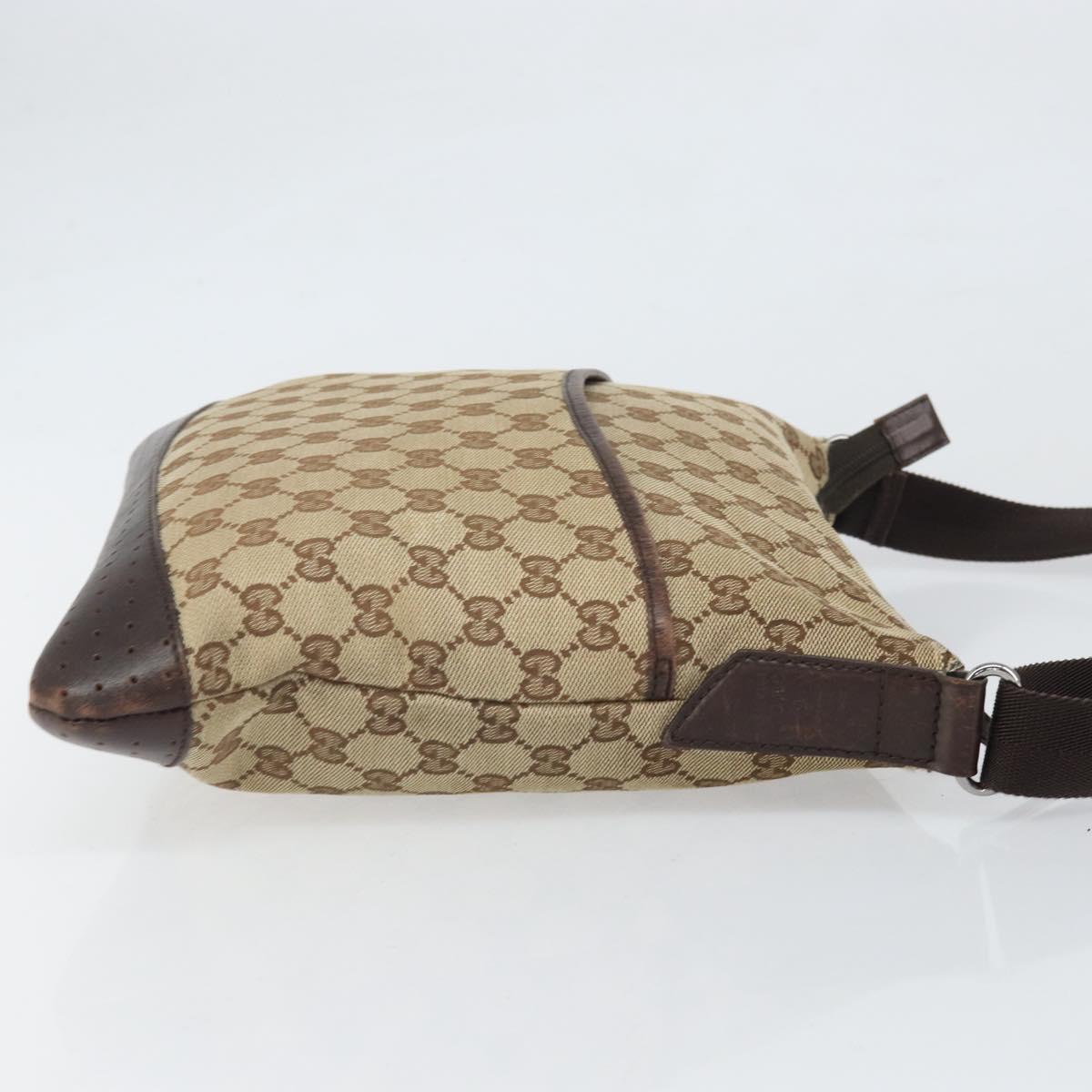GUCCI GG Canvas Shoulder Bag Beige Silver 145857 Auth 169859