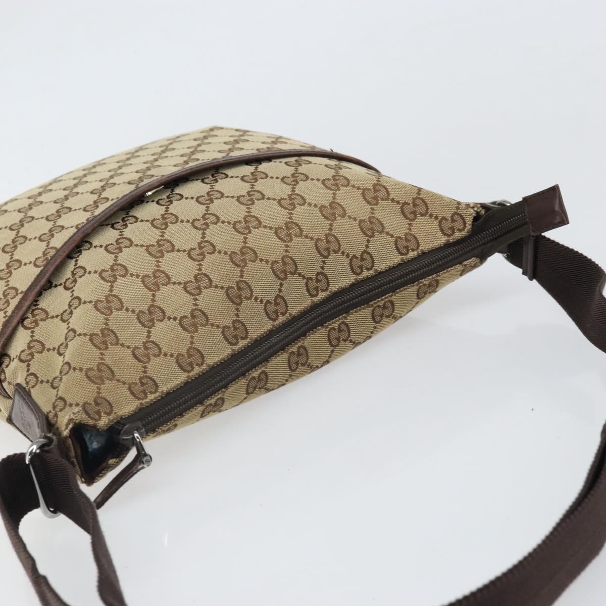 GUCCI GG Canvas Shoulder Bag Beige Silver 145857 Auth 169859